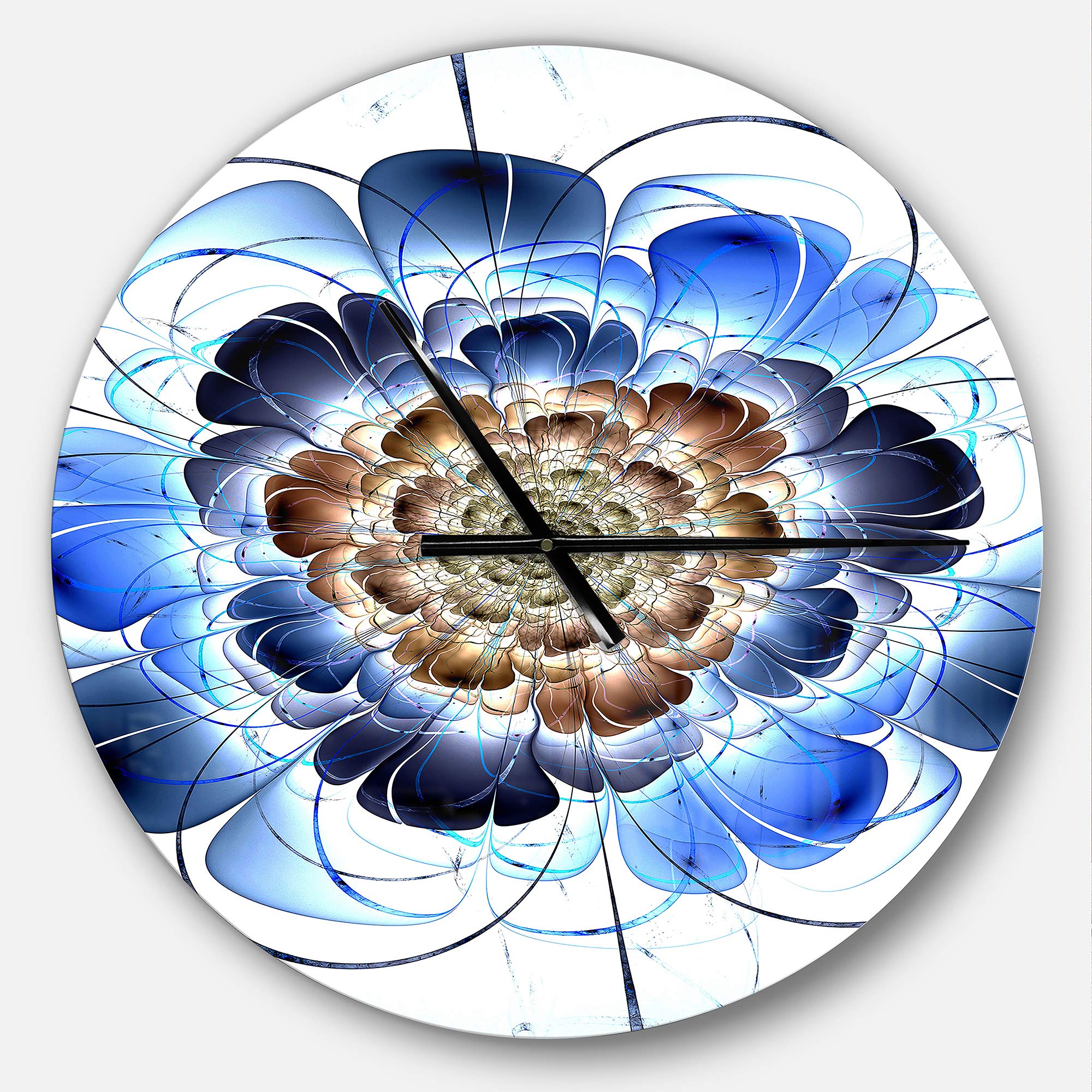 Designart Dark Blue Fractal Flower Round Wall Clock - Modern Contemporary Metal Wall Art for Home, Living Room, Bedroom & Office Decor | Perfect for Boho, Minimalist & Mid-Century Interior Design Styles