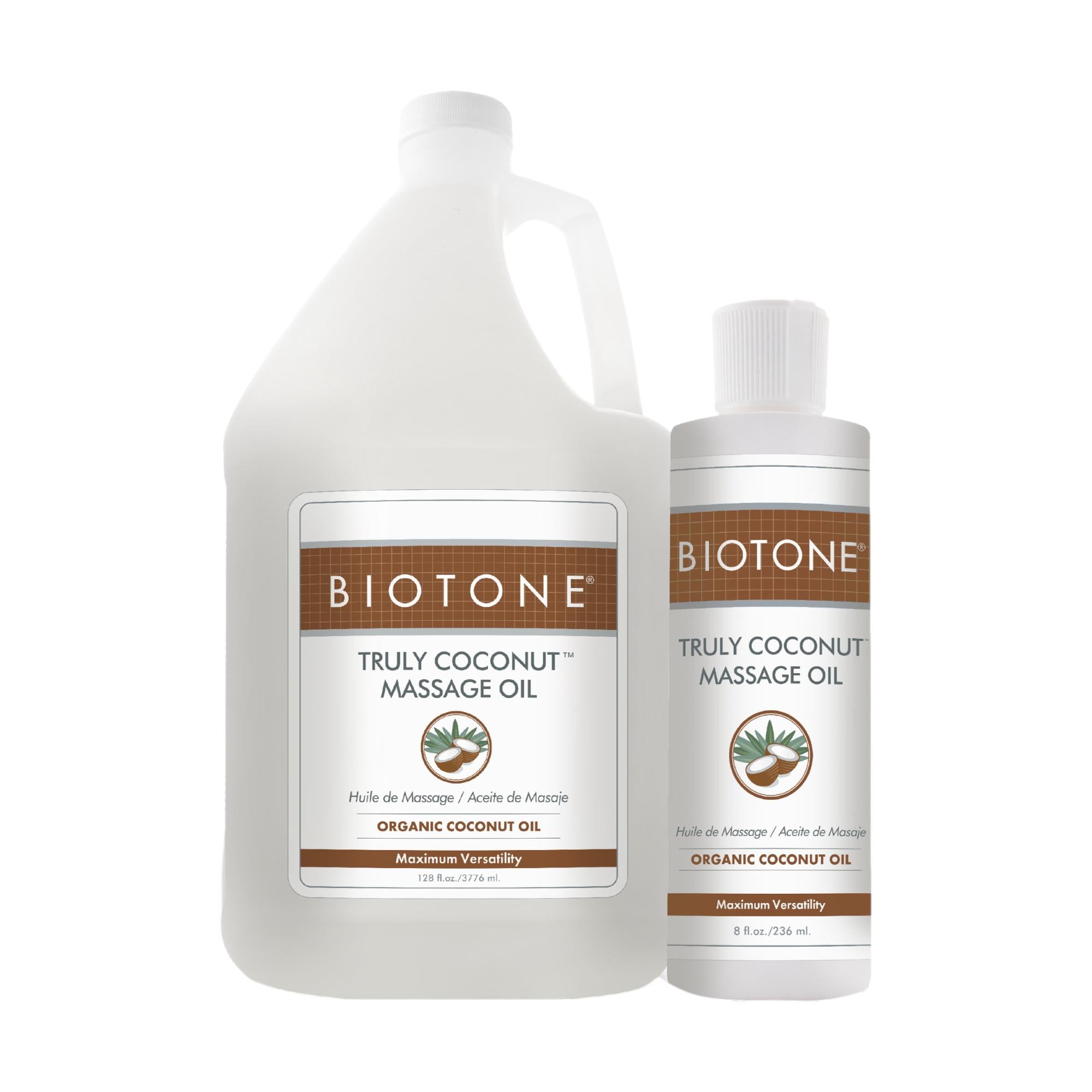 BIOTONE® Truly Coconut Massage Oil - 100% Natural Moisturizing & Relaxing Body Oil for Spa, Massage Therapy & Self Care - Perfect for Aromatherapy, Couples Massage & Dry Skin Relief