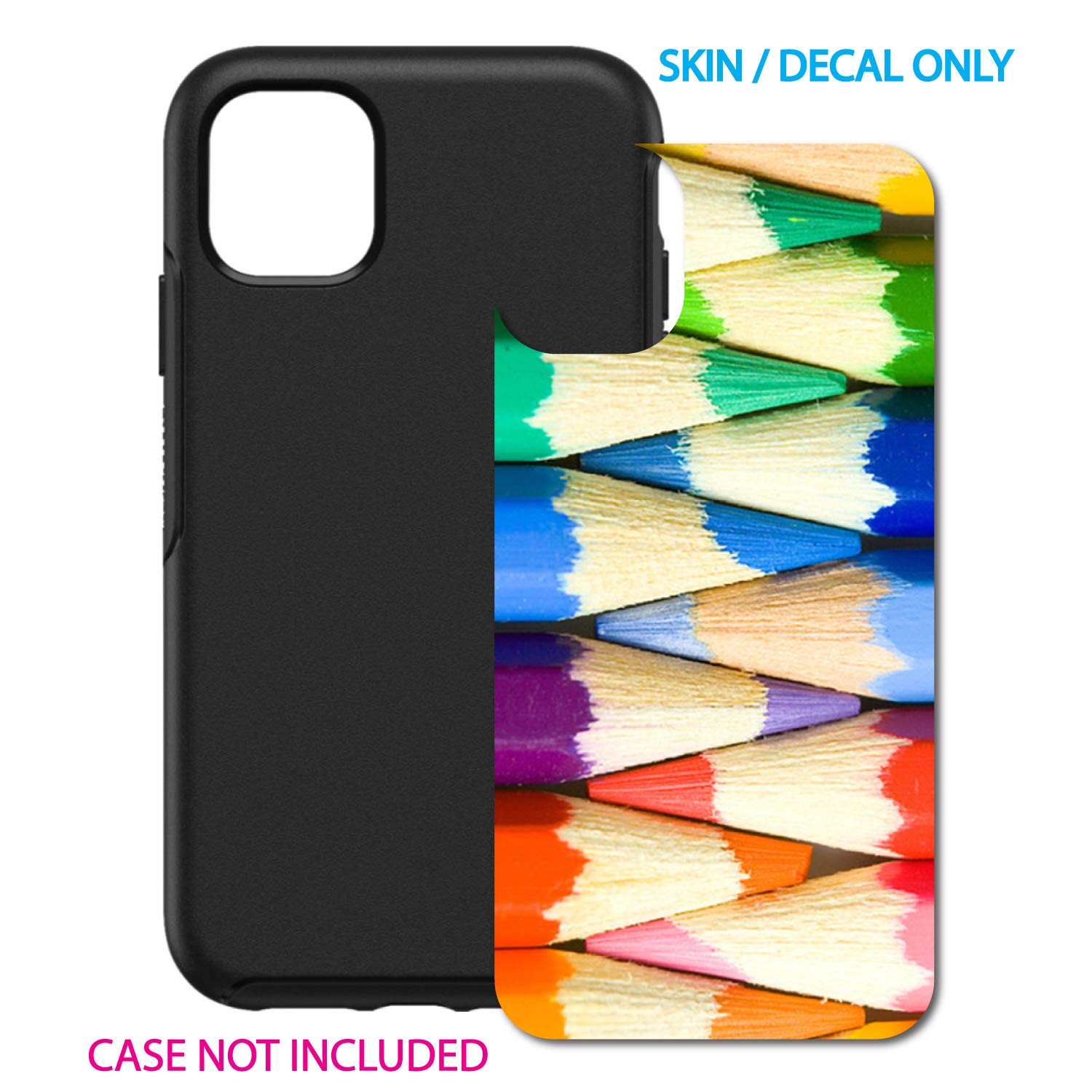 DistinctInk Custom Skin Decal for OtterBox Symmetry iPhone 11 Case (6.1 Inch) - Rainbow Pencil Design - Protective Vinyl Sticker - Perfect for School, Office & Artistic Expression