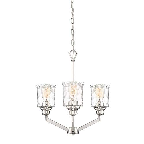 Drake 3-Light Chandelier with Polished Nickel Finish & Clear Hammered Glass - Elegant Dining Room Lighting Fixture for Home Decor | Perfect for Foyer, Living Room, and Bedroom