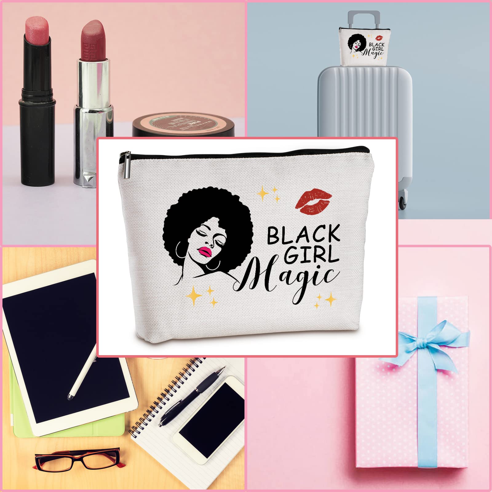 Black Magic Makeup Travel Bag - African American Melanin Gifts for Women - Inspirational Birthday, Christmas & Retirement Gifts for Sister, Friend, Aunt & Mom - Perfect for Travel, Cosmetics Storage & Special Occasions
