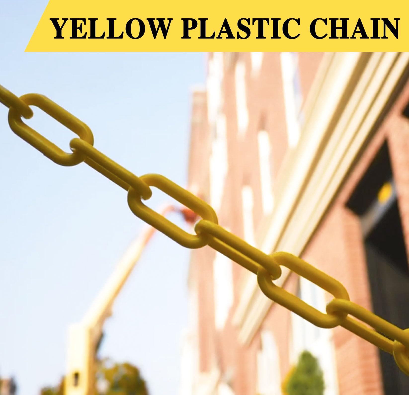 Bright Yellow Plastic Safety Barrier Chain - 1.5-Inch Link Diameter, 100-Foot Length for Crowd Control, Queue Management & Parking Safety | Ideal for Events, Retail Stores, Construction Sites & Public Areas