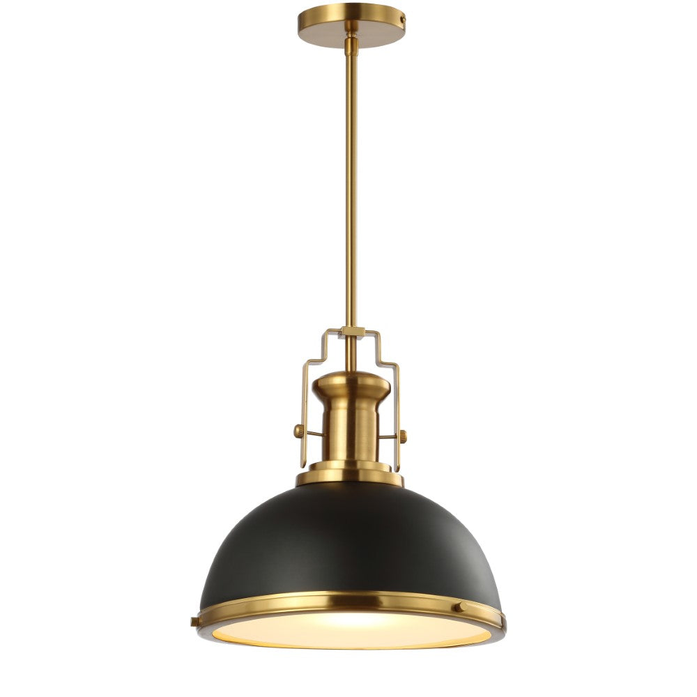 Modern Industrial Iron LED Dome Pendant Light - Vintage Edison Bulb Fixture for Kitchen Island, Dining Room & Bar Lighting (Black Finish)