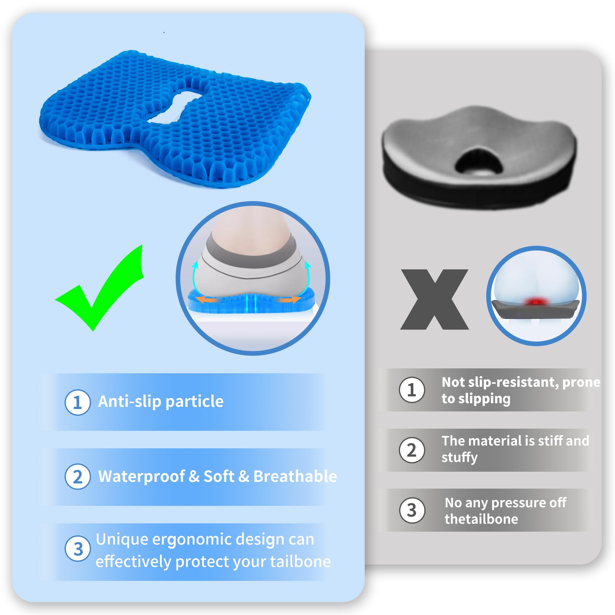 Anti-Slip Kayak Seat Cushion - Waterproof Gel Thickened Kayak Accessories for Fishing, Canoe & Rowing Boats | Comfortable Kayak Seat Pad for Sit-In Kayak Chairs & Rubber Dinghies | Perfect for Kayaking, Fishing & Water Sports