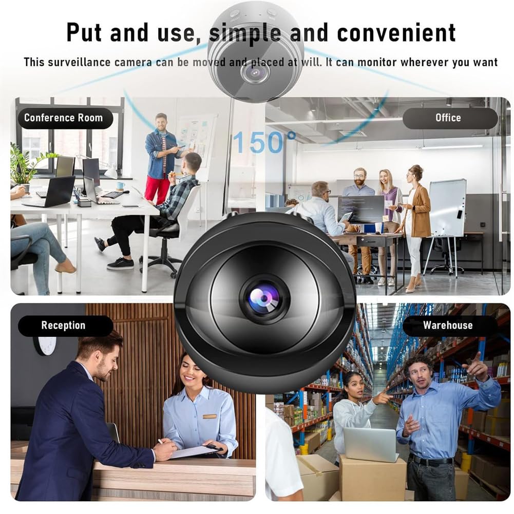 Qiamia Vista Focus Magnetic Mini Security Camera 4 Pack - 2024 New 360° Wireless WiFi HD 1080p Indoor/Outdoor Surveillance - Perfect for Home, Office, Baby Monitor & Pet Monitoring