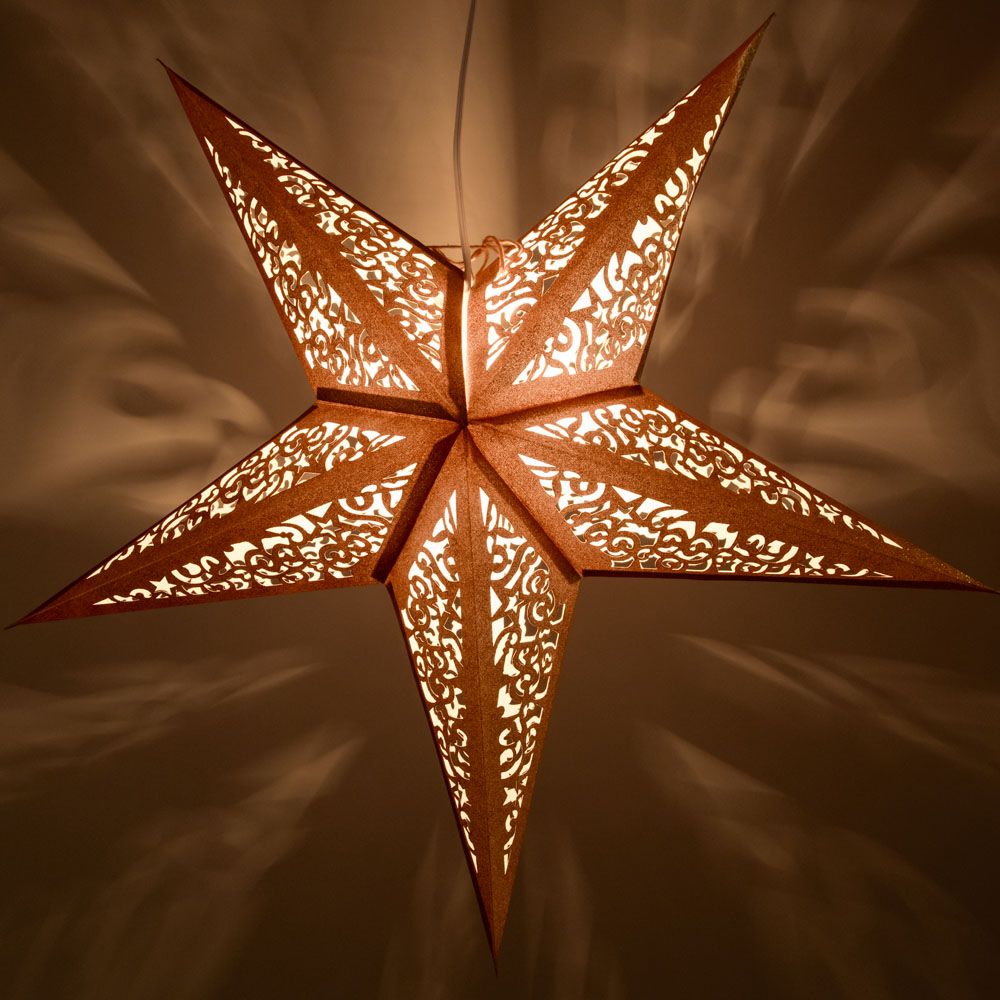 24 Gold Glitter Christmas Star Lanterns - Hanging Holiday Decorations for Home, Party & Outdoor Festive Decor