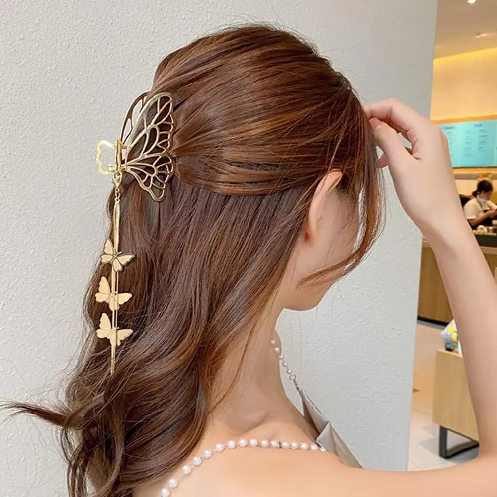 Savita Collection Butterfly Metal Hair Claw Clip - Non-Slip Gold Hair Clamp for Thick Hair, Fashion Hair Accessories (Pack of 1) - Perfect for Parties, Weddings & Everyday Styling