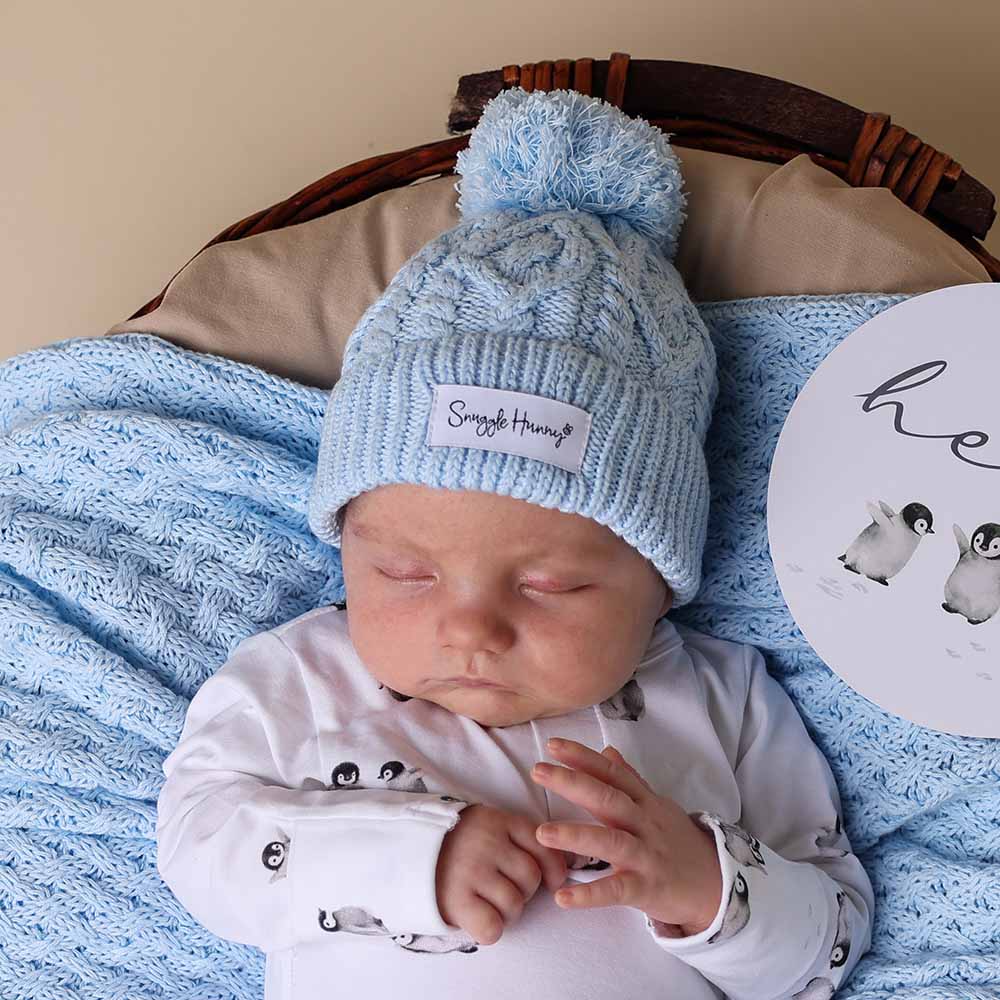Organic Knit Baby Beanie - Soft & Cozy for Infants & Toddlers - Perfect for Winter Outings & Photo Shoots - Snuggle Hunny Baby Blue