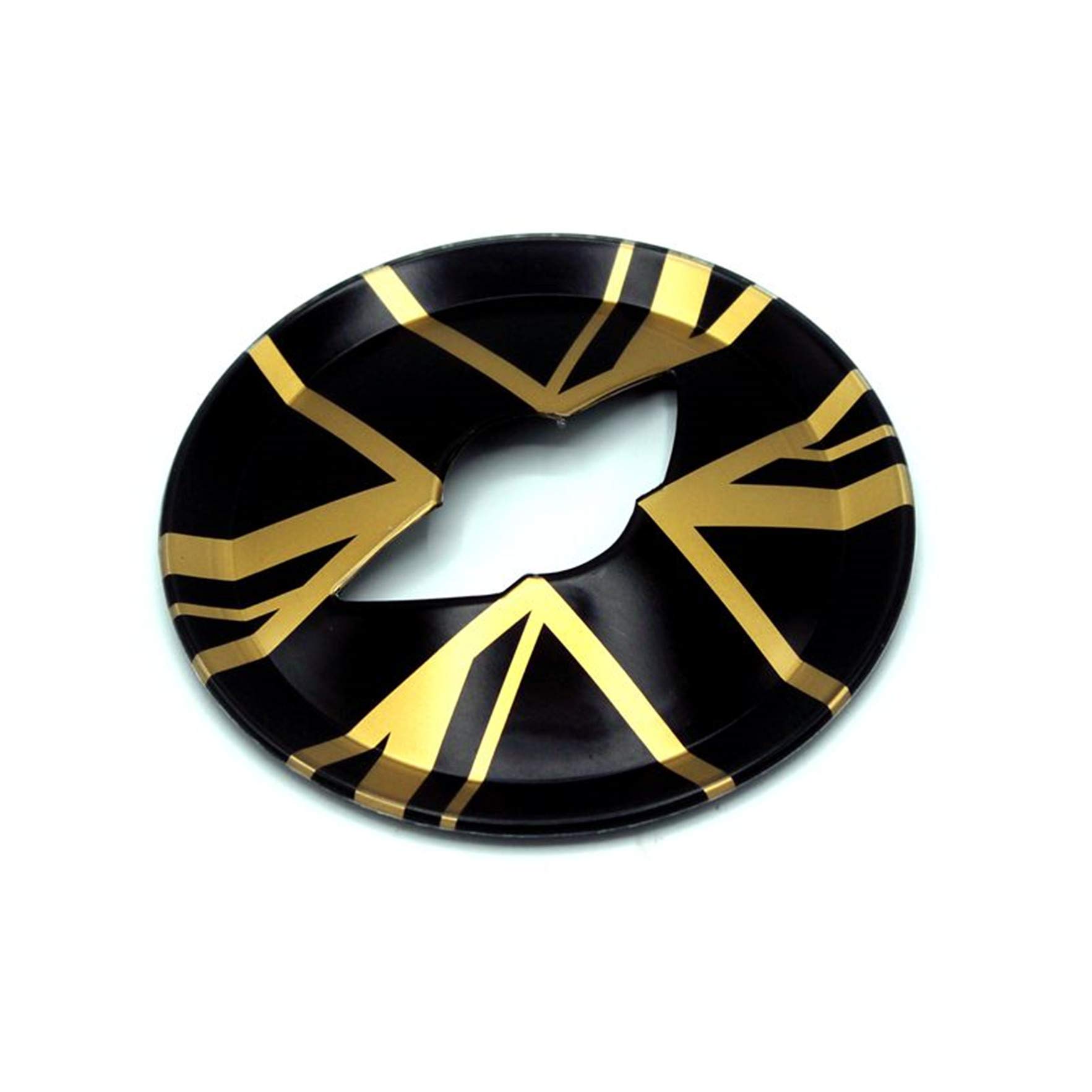 Premium HDX Black & Gold Union Jack UK Flag ABS Sticker Cover Trim Cap for Mini Cooper ONE S JCW R56 Hatchback R57 Convertible R58 Coupe R59 Roadster (2010-2016) - Steering Wheel Decoration & Car Accessory Upgrade for British Style Enthusiasts