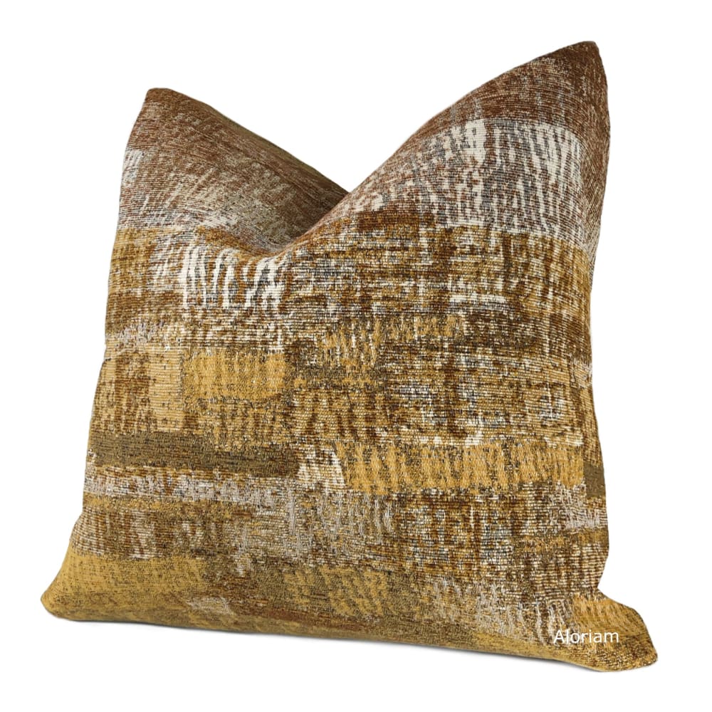 Grand Teton III Ochre Yellow Umber Brown Textured Pillow Cover - Soft Decorative Throw Pillow Case for Sofa, Bed & Couch - Home Decor Accent for Living Room, Bedroom & Office
