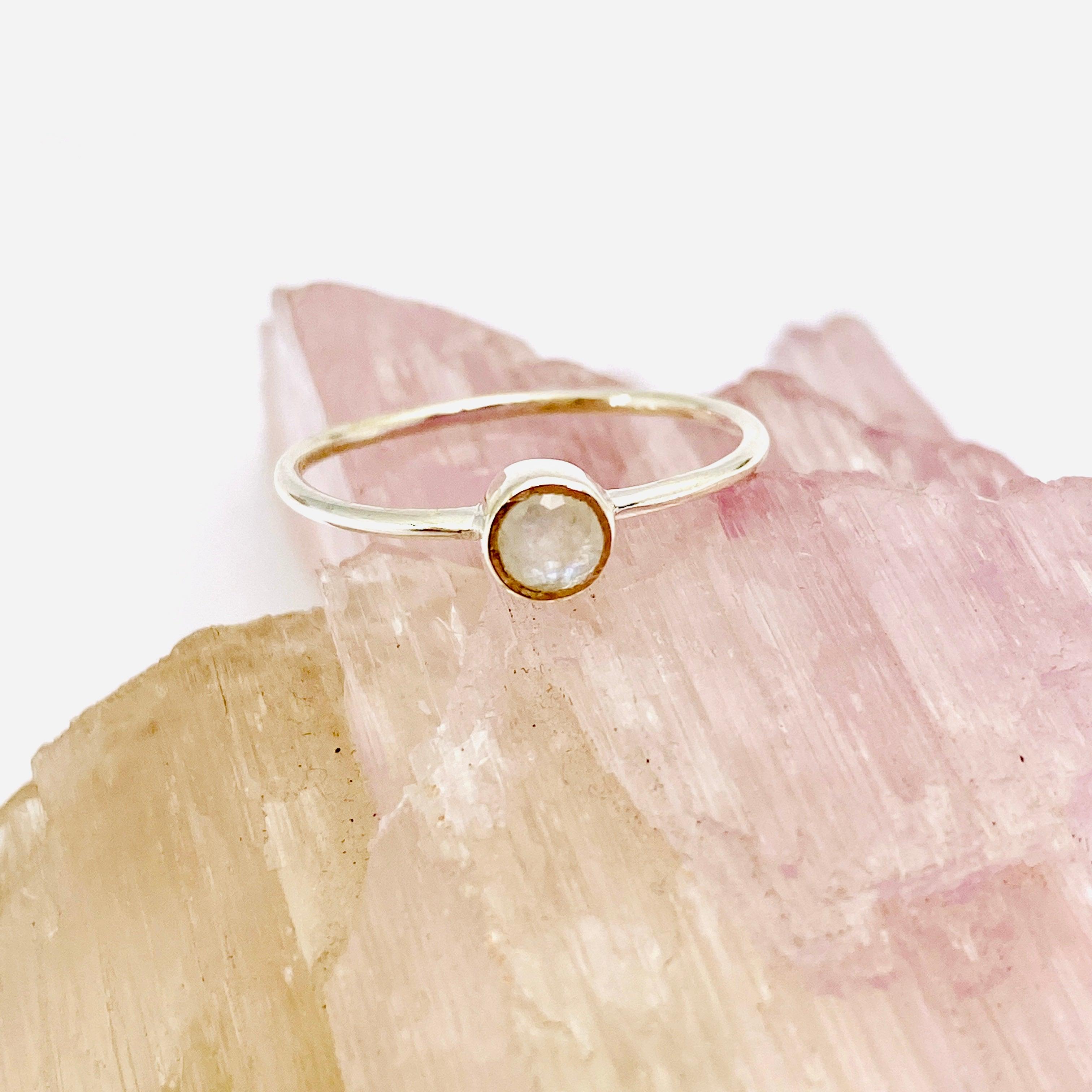 Moonstone Round Faceted Fine Band Ring R3754 MS - Elegant Sterling Silver Jewelry for Women, Perfect for Weddings, Anniversaries & Special Occasions