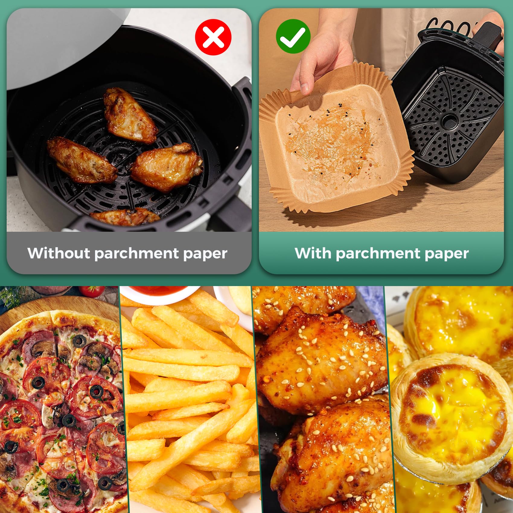 200PCS 9 Inch Square Air Fryer Paper Liners Disposable - Non-Stick Parchment Sheets for Baking, Roasting & Microwave | Perfect for Air Fryers, Toaster Ovens & Meal Prep