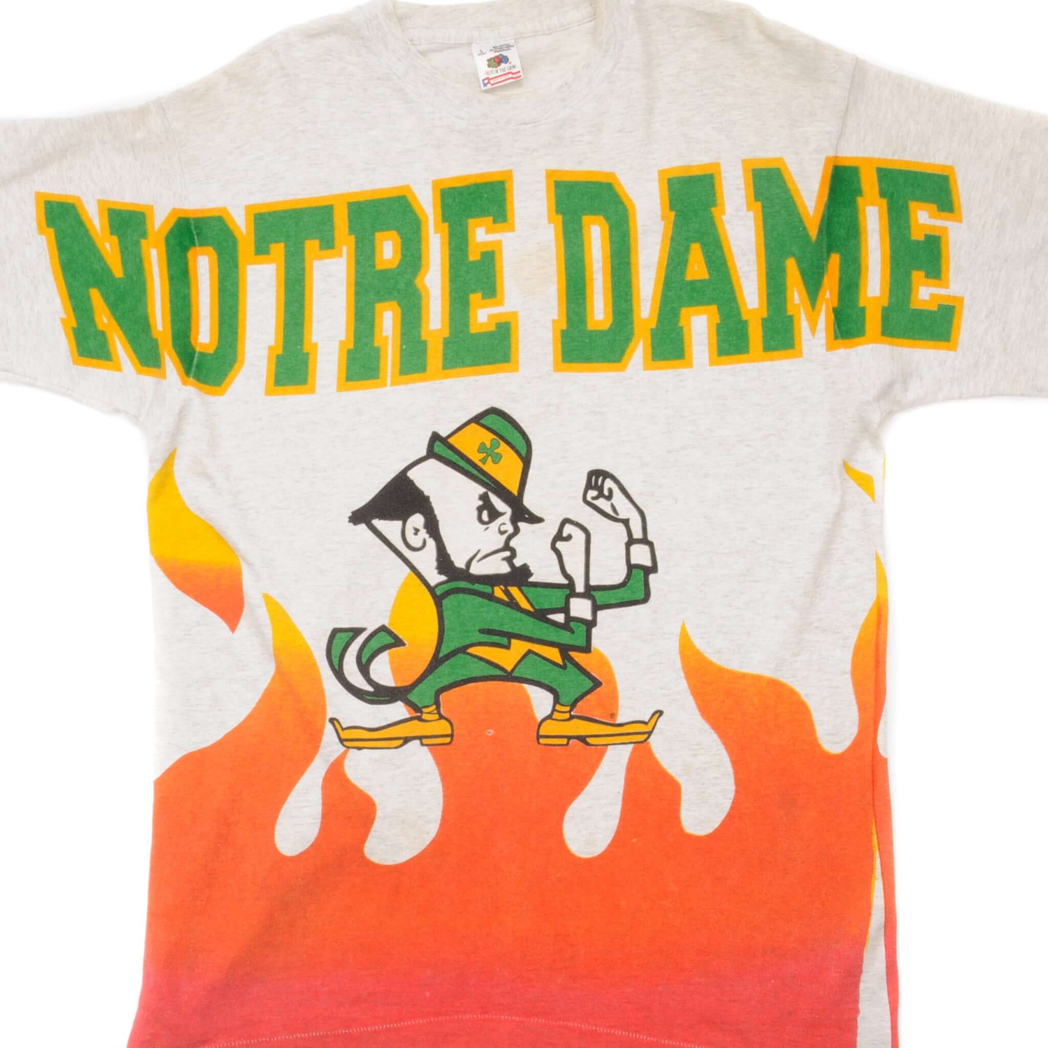Vintage 90s University of Notre Dame All Over Print T-Shirt - Large Size, Made in USA - Perfect for College Football Games, Alumni Events & Retro Fashion