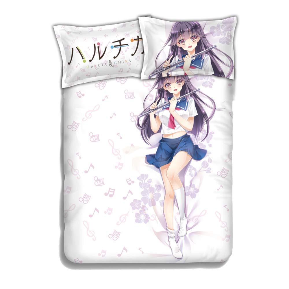 Homura Chika Japanese Anime Flannel Bed Sheet Set - 180x200cm (6ft x 6.6ft) Queen Size 3-Piece Set - Soft & Cozy for Winter Nights, Anime Themed Bedroom Decor