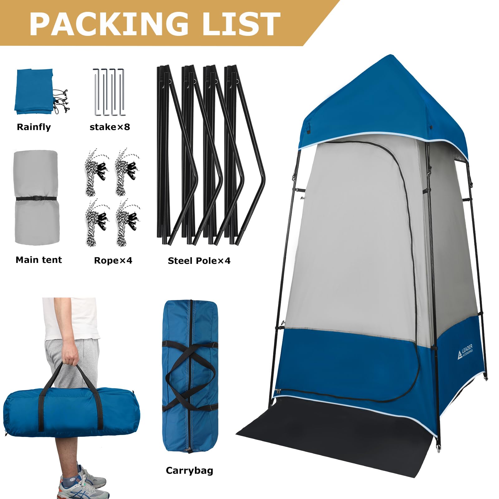 Leader Accessories 6.9 FT Portable Camping Shower Tent - Outdoor Changing Room & Privacy Shelter for Camping, Toilet, Shower, Beach, Pool & Outdoor Adventures