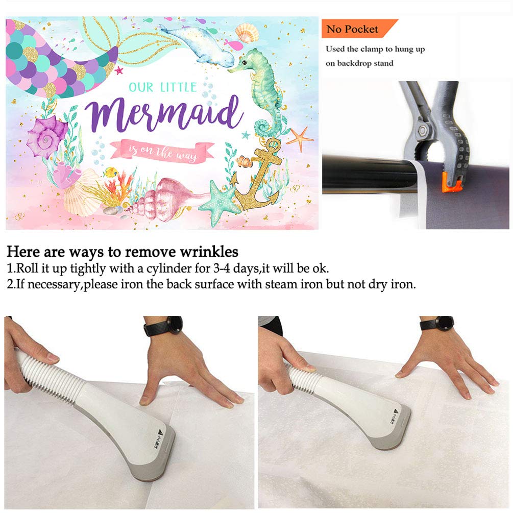 7x5ft Mermaid Baby Shower Backdrop - Underwater Sea Theme Photography Background with Mermaid Tail Design for Girl's Birthday Party Decor, Cake Table Banner - Perfect for Baby Showers, Gender Reveals & Themed Celebrations