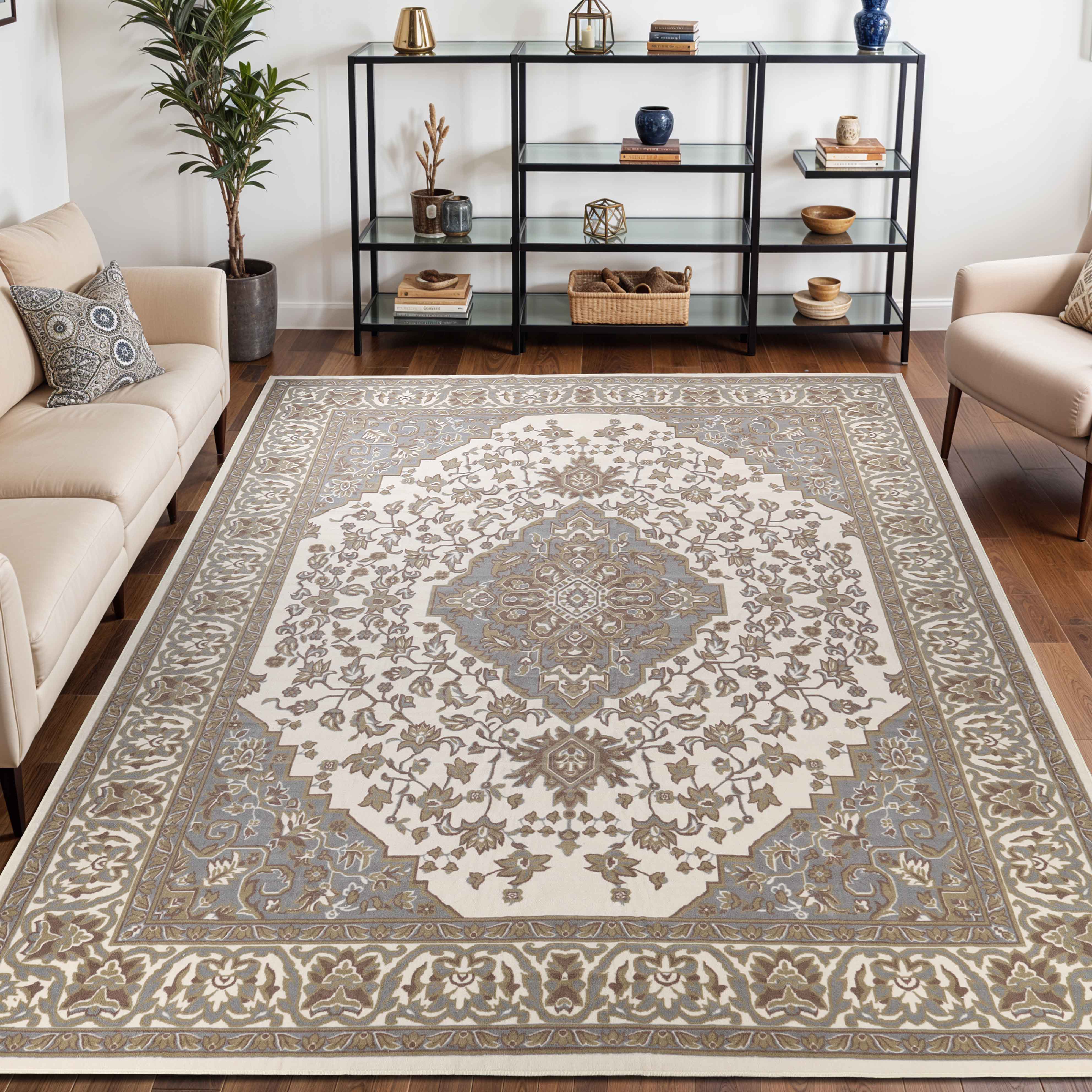 Glendale Traditional Floral Medallion Indoor Area Rug - Non-Slip Living Room Carpet, Bedroom Runner, Hallway Decor | Soft & Durable Home Floor Mat for Cozy Interior Design