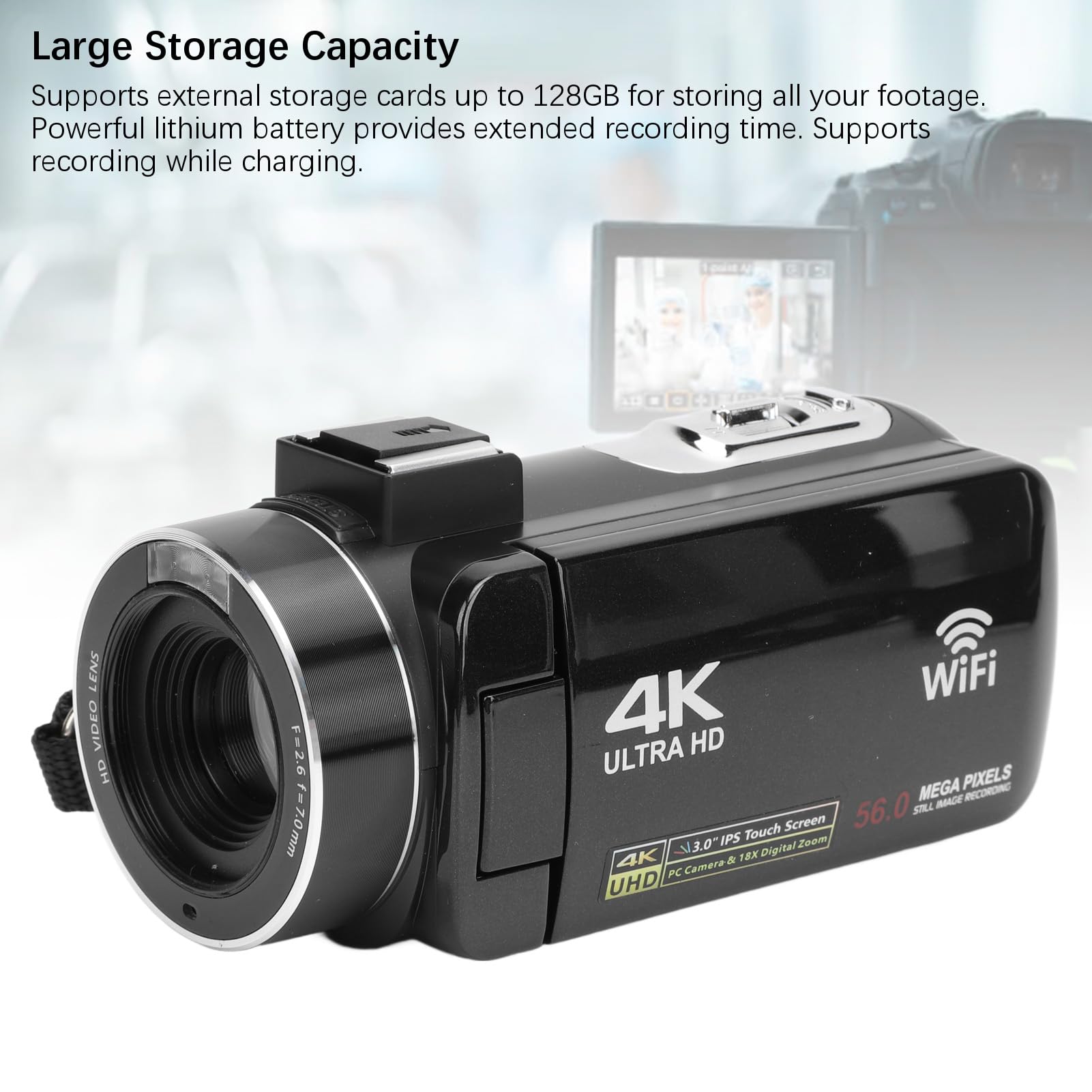 4K 56MP 18X Digital Camcorder with 3in Rotating Screen - VBESTLIFE Video Camera with Stabilizer, Mic, Fill Light & Lens Hood for Vlogging, YouTube, Travel & Family Recording