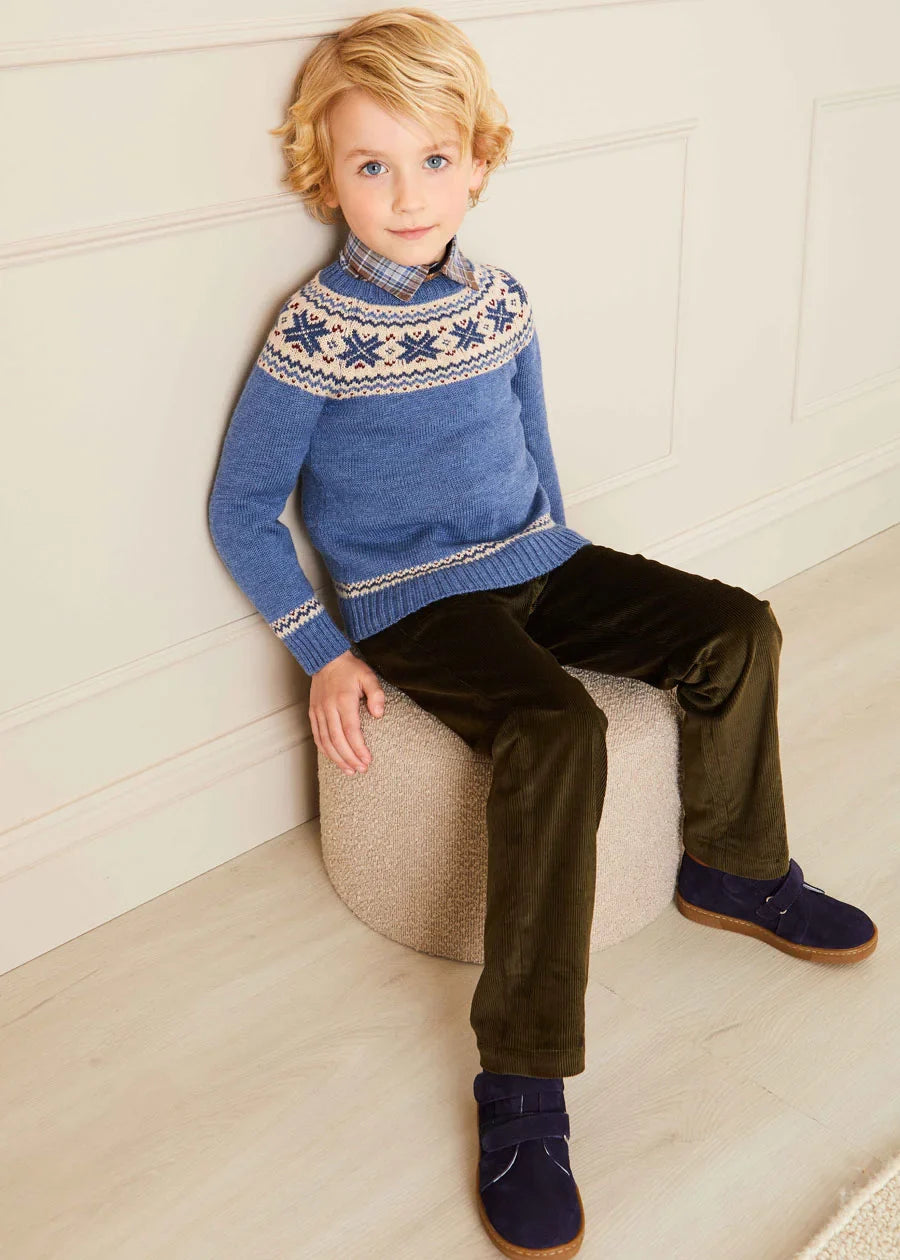 Classic Blue Fair Isle Knit Sweater for Kids (18 Months to 10 Years) - Cozy Winter Wear for School & Outdoor Activities