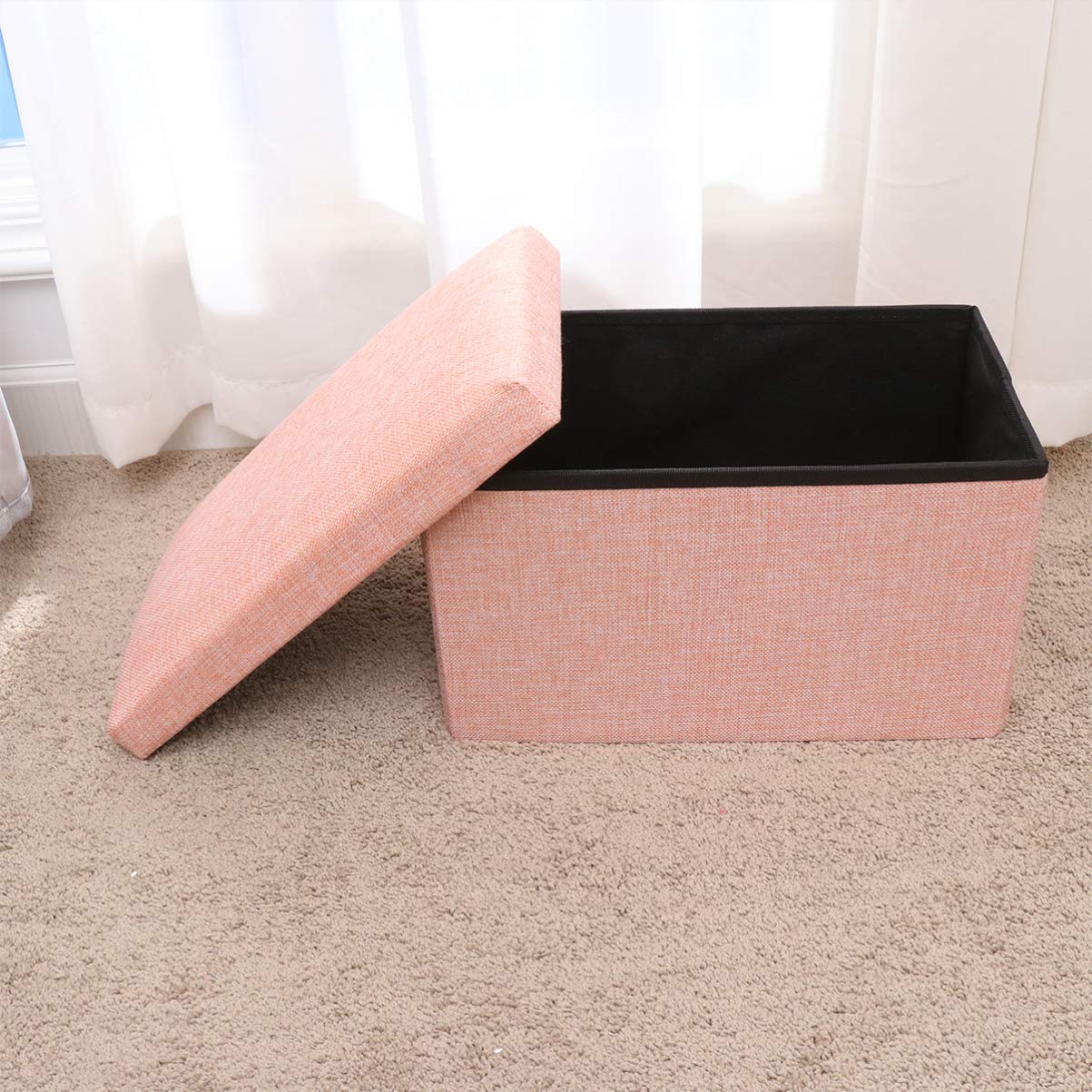 DOITOOL Linen Storage Ottoman Cube - Foldable Foot Rest Stool with Removable Lid, Multifunctional Toy Storage Box for Kids, Living Room, Bedroom & Nursery Organization