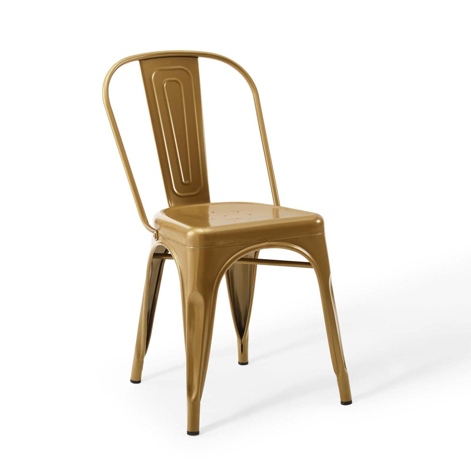 Modway Promenade Industrial Modern Steel Metal Bistro Dining Chairs in Gold - Set of 2 | Stylish Bar Stools for Kitchen, Cafe & Restaurant | Durable Metal Chairs for Indoor & Outdoor Use