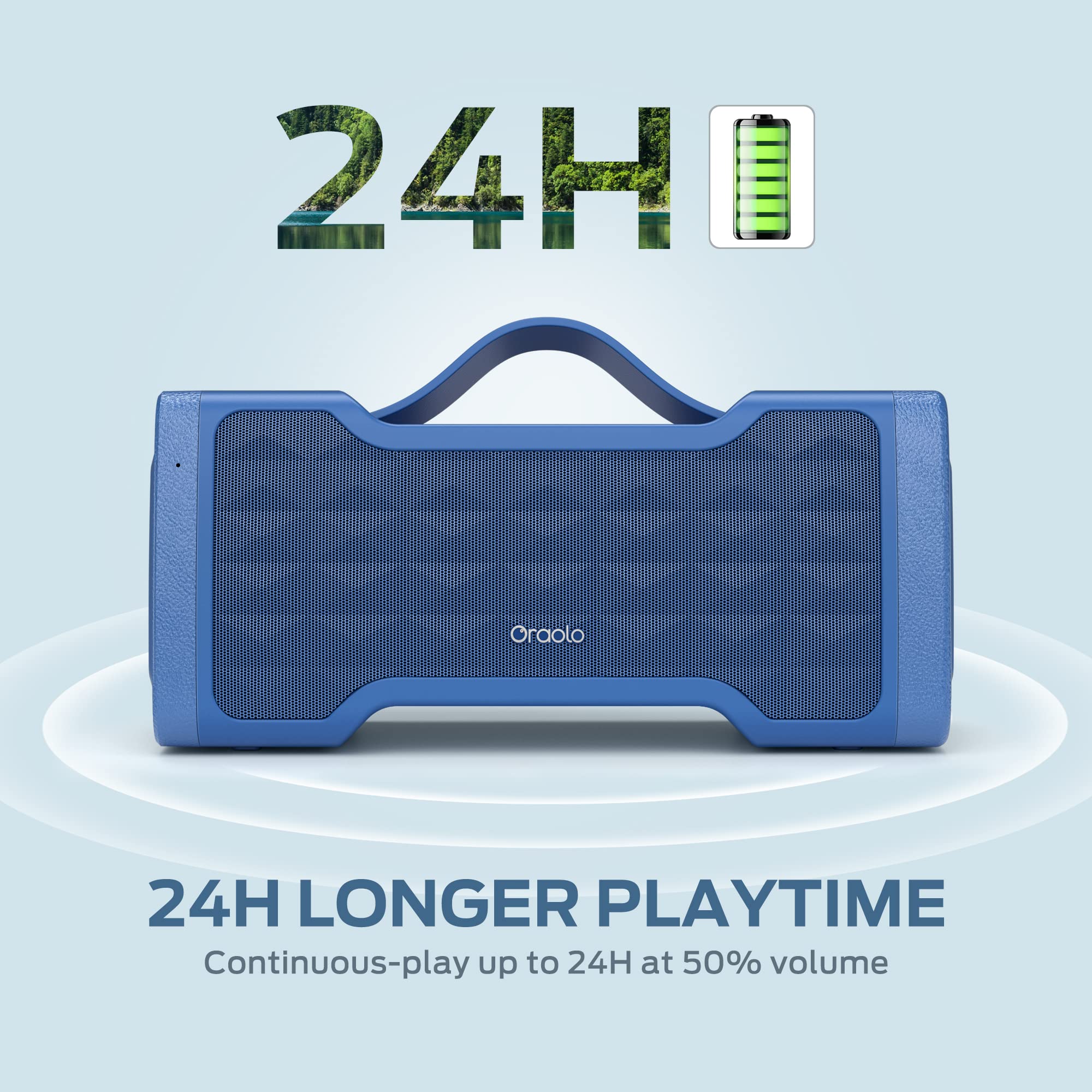 Oraolo 40W Portable Bluetooth Speaker with Stereo Sound, IPX6 Waterproof Wireless Speaker, USB/AUX Input, Built-in Mic - Perfect for Home, Party, Outdoor, Travel & Beach (Blue)