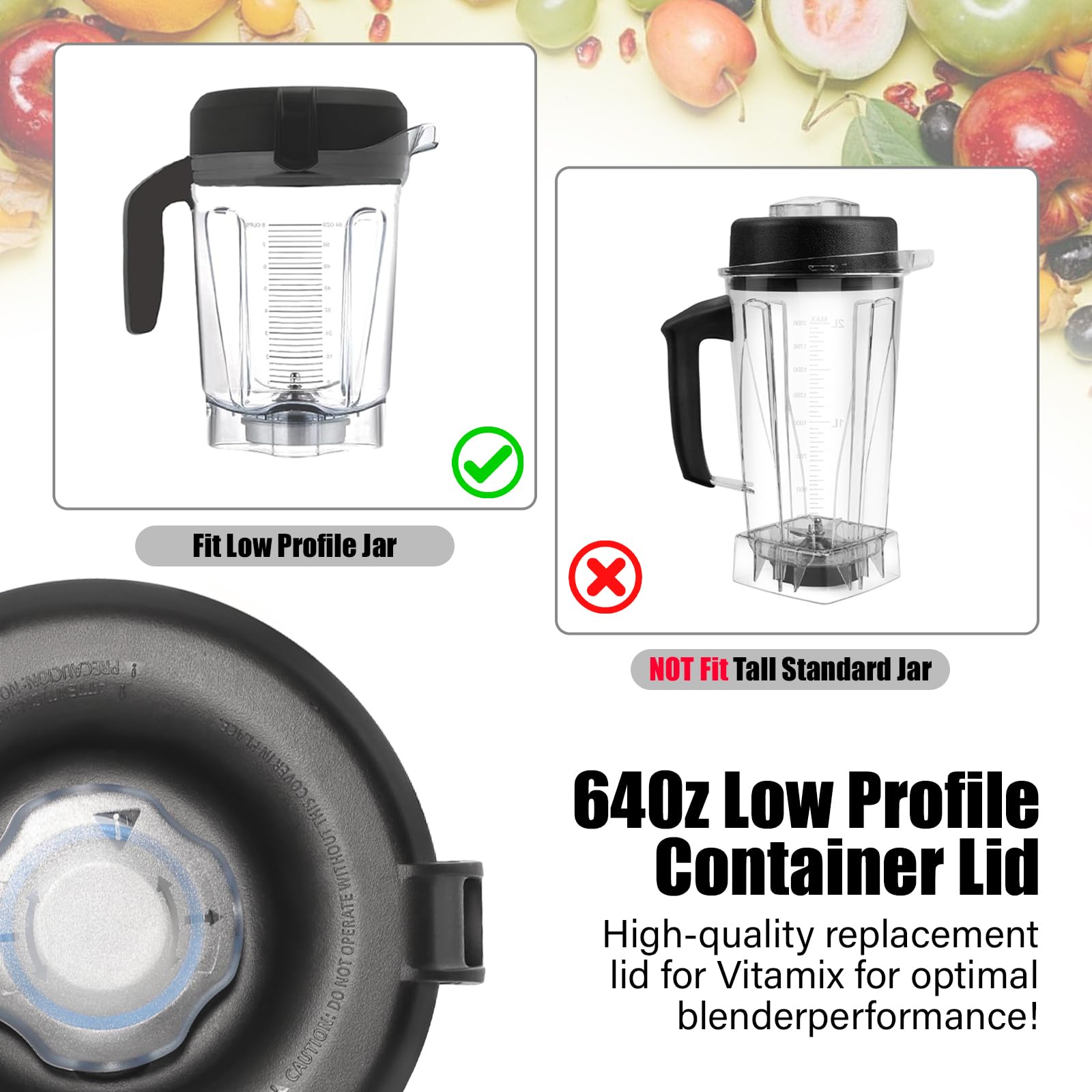 Vitamix 64 Oz Blender Replacement Lid - Compatible with Professional Propel Series & Low-Profile Containers - Durable Blender Cover for Smoothies, Soups & Food Prep