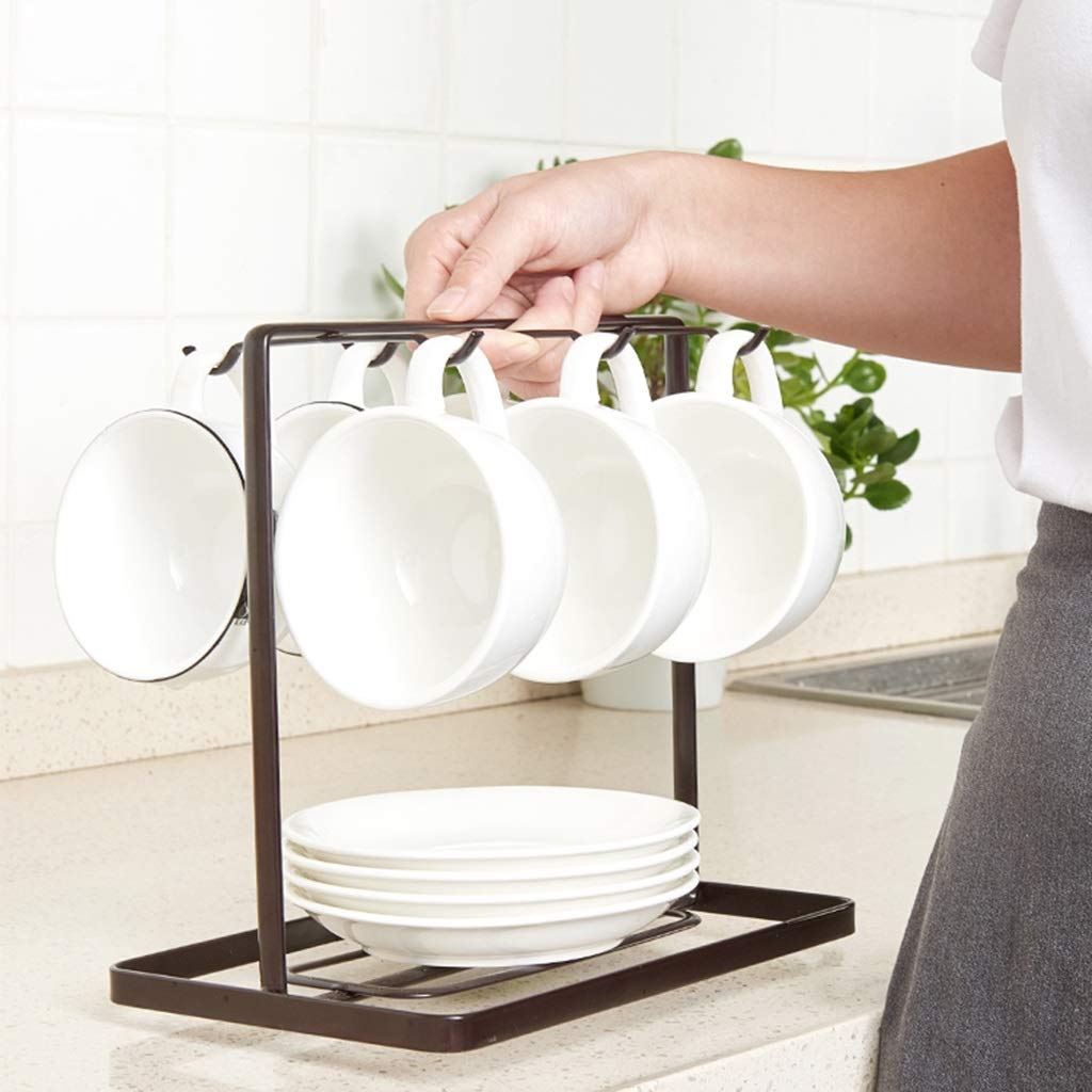 Stainless Steel Coffee Cup Holder with 6 Hooks - Wall Mount Tea Mug Organizer for Kitchen, Bar & Office Storage - Perfect for Displaying Mugs in Restaurants, Cafes or Home Kitchens