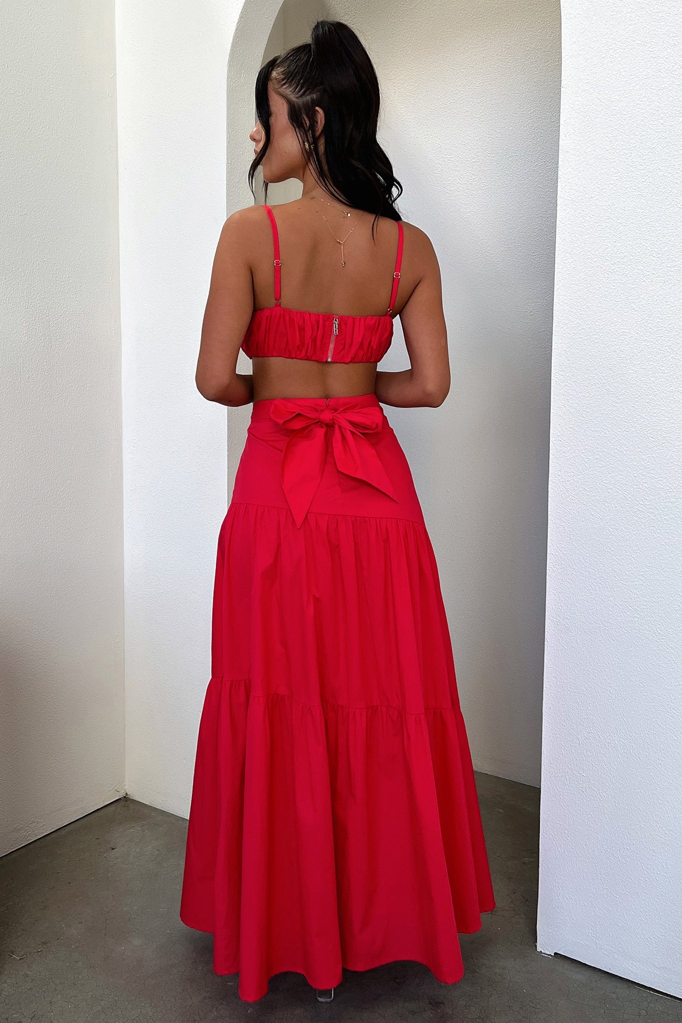 Lateisha Women's Maxi Skirt - Flowy Long Skirt with Side Slit, Red (Perfect for Summer, Beach, Vacations & Boho Outfits)