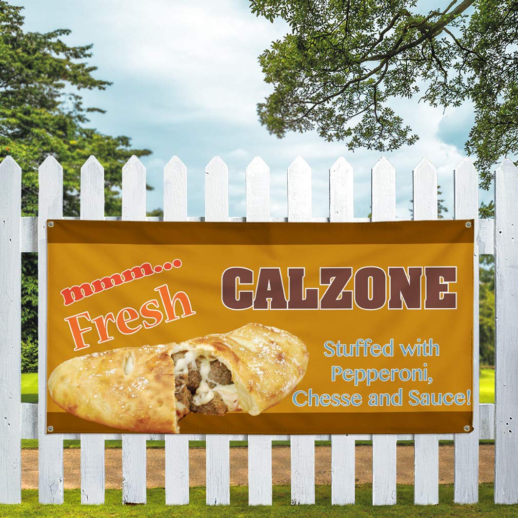 Custom Vinyl Banner - 48x96 Inches Weatherproof Outdoor Sign with 8 Grommets | Restaurant, Food & Industrial Use | Perfect for Pepperoni, Cheese & Sauces Promotion | Durable Yard Sign for Business Advertising