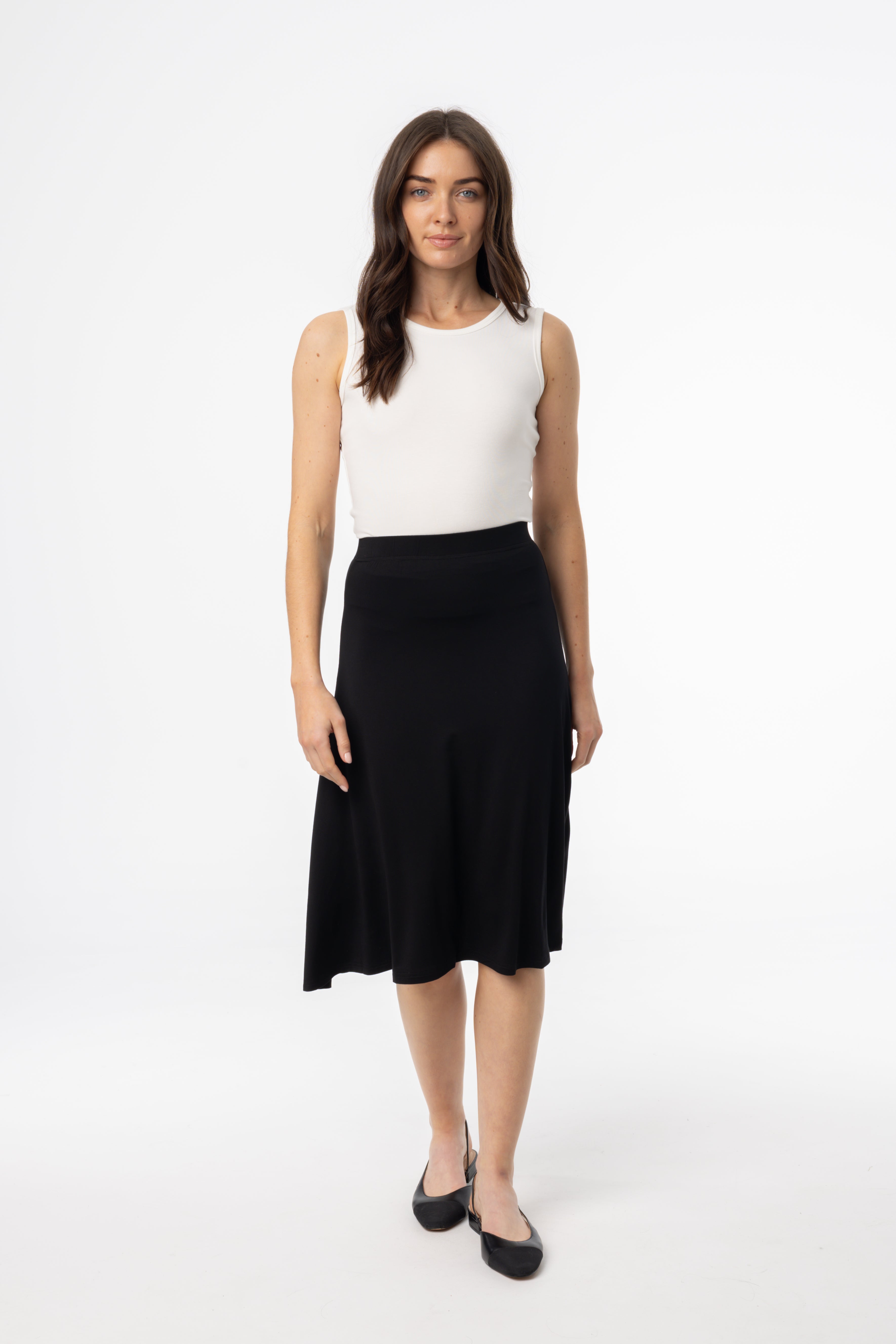 Black Flare Skirt for Women - High Waist A-Line Midi Skirt with Pockets - Perfect for Office, Date Night & Casual Outfits