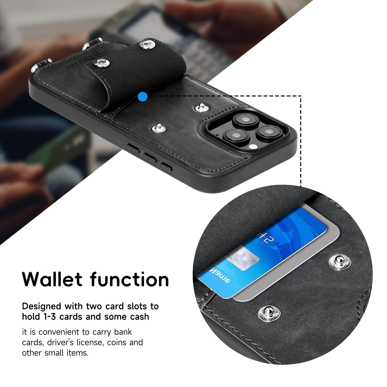 iPhone 16 Pro Max Leather Wallet Case with Wrist Strap - Stylish Crossbody Phone Purse for Women