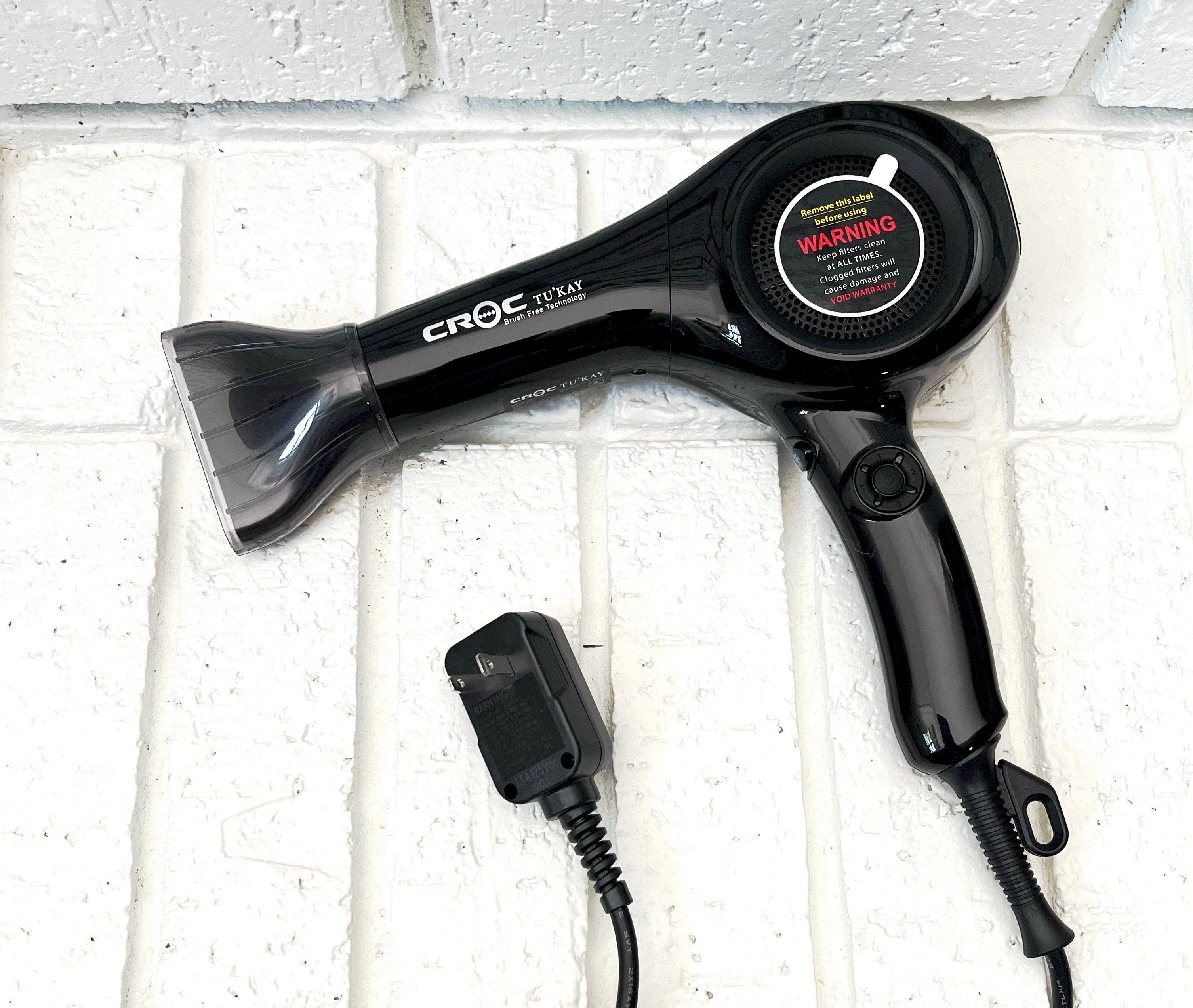 Professional Croc Tukay Hair Dryer with Diffuser - Black Ionic Blow Dryer for Fast Drying & Styling - Salon Quality Hair Styling Tool for Home & Travel Use
