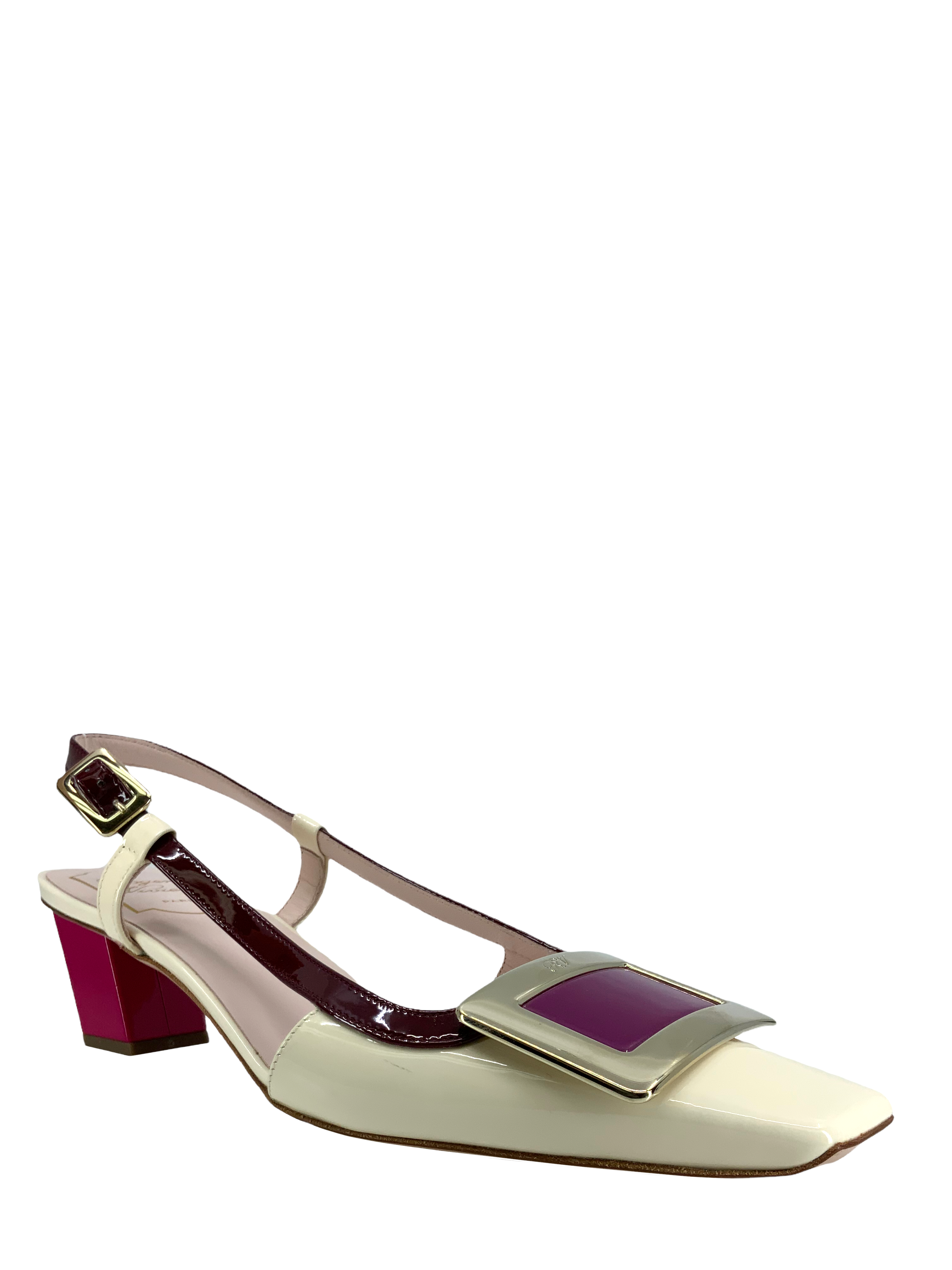 Roger Vivier Belle Vivier Patent Leather Slingback Pumps Women's Size 7.5 - Elegant Heels for Weddings, Parties & Office Wear