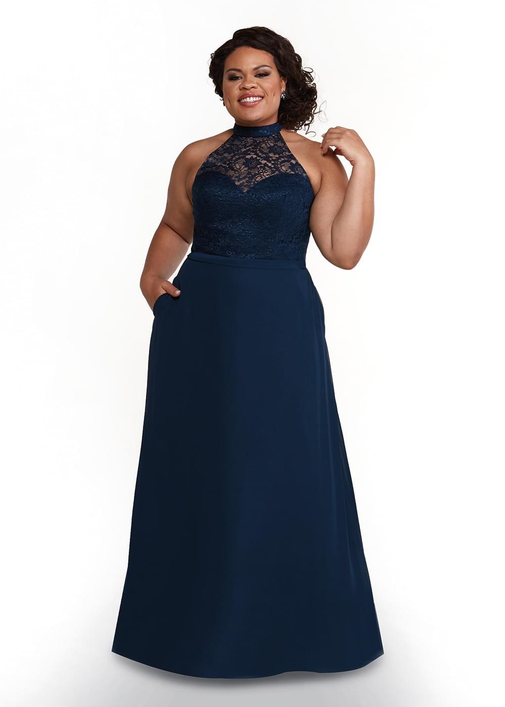 Elegant 80165 Chiffon A-Line Bridesmaid Dress with Lace Halter Neckline - Perfect for Weddings, Formal Events & Special Occasions