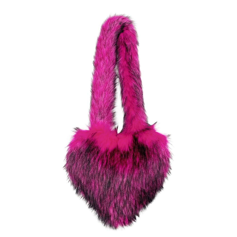 Stylish Large Heart Shaped Faux Fur Shoulder Bag for Women - Y2K Trendy Crossbody Purse & Chic Furry Tote - Perfect for Date Night, Parties, and Casual Outings
