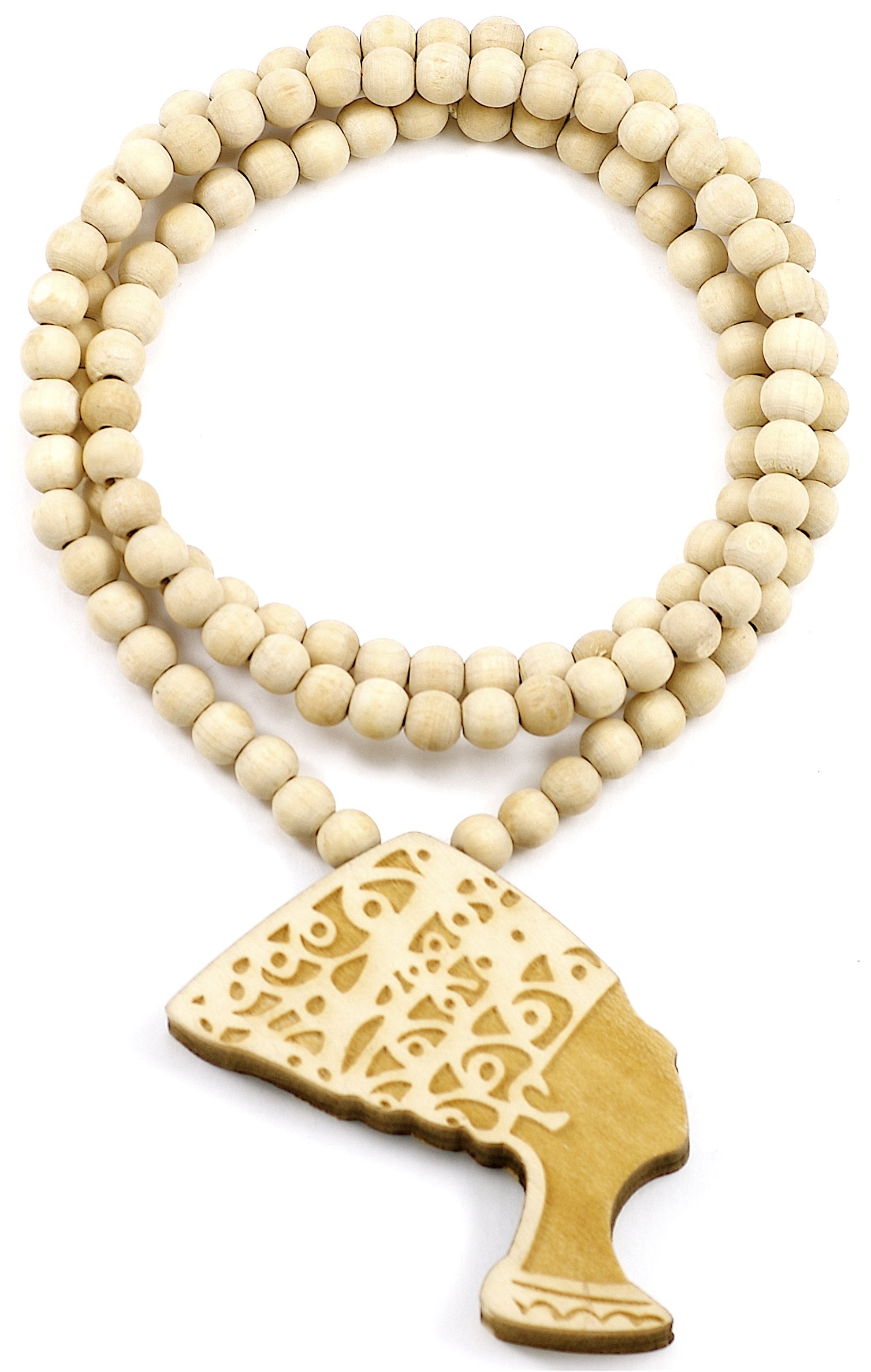 Nefertiti Egyptian Queen Pendant Necklace - Handcrafted Natural Wood Jewelry for Women - Perfect for Boho, Vintage & Historical Costume Accessories