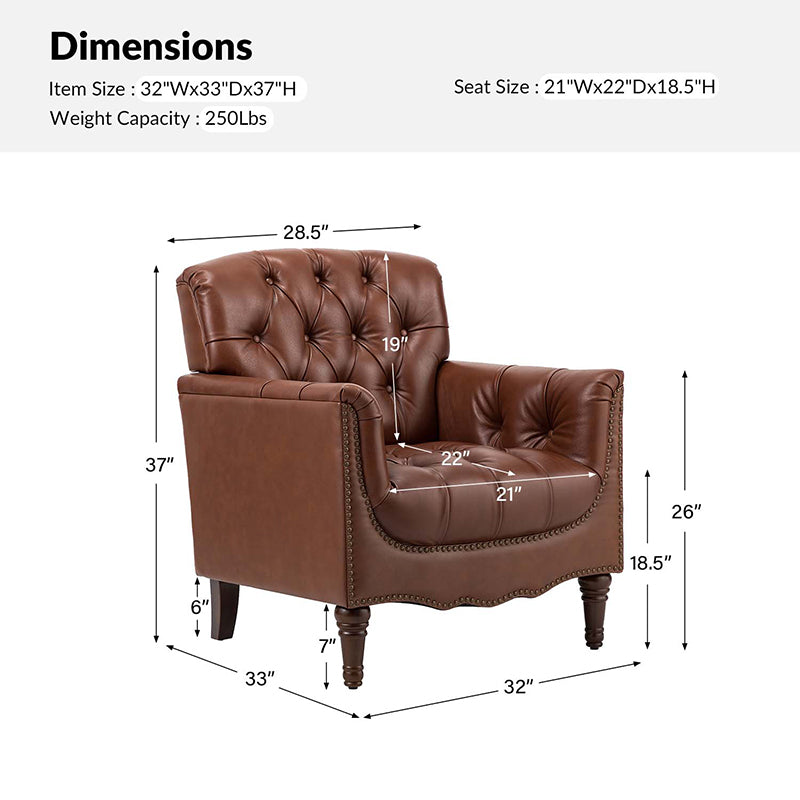 Premium Genuine Leather Armchair - Handcrafted Modern Lounge Chair for Living Room, Office & Study - Brown Leather Recliner with Solid Wood Frame - Perfect for Home Decor & Relaxation