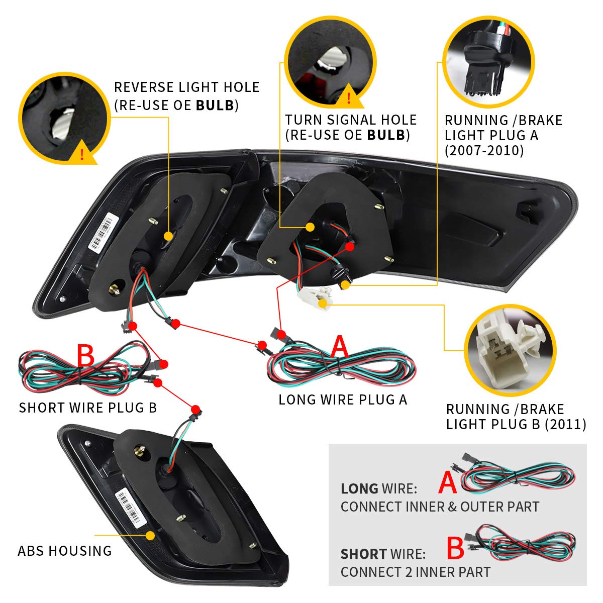 VLAND LED Smoked Tail Lights for Toyota Camry Sedan 2006-2011 (Excludes Hybrid, LE, SE & Factory LED Models) - YAB-KMR-0192 | Enhanced Style & Night Visibility for Custom Car Upgrades