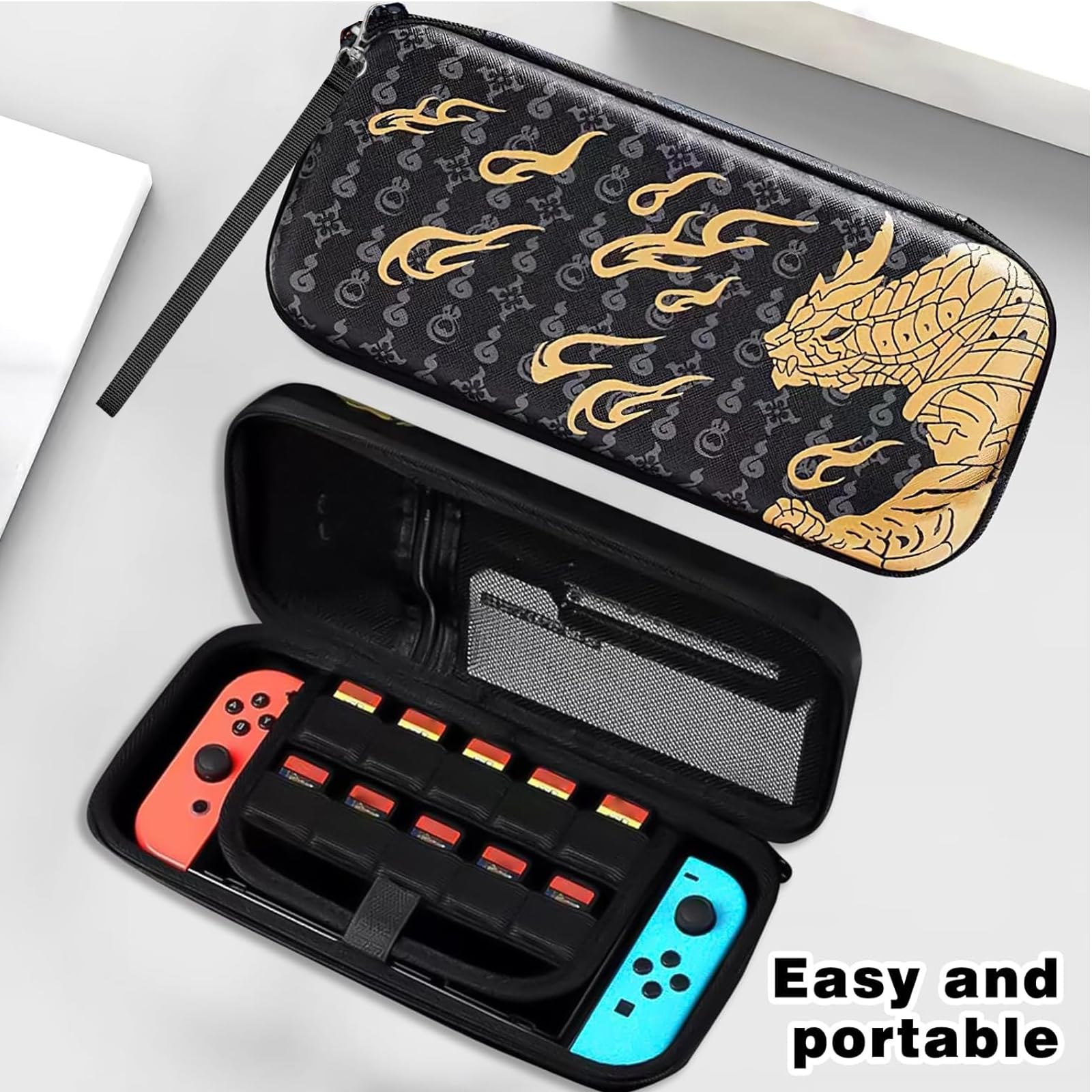 WUERKIYA Cute Hard Carrying Case Compatible with Nintendo Switch & Switch OLED - Protective Storage Bag Holds 10 Games & Accessories - Black - Perfect for Travel, Gaming Parties & On-the-Go Protection