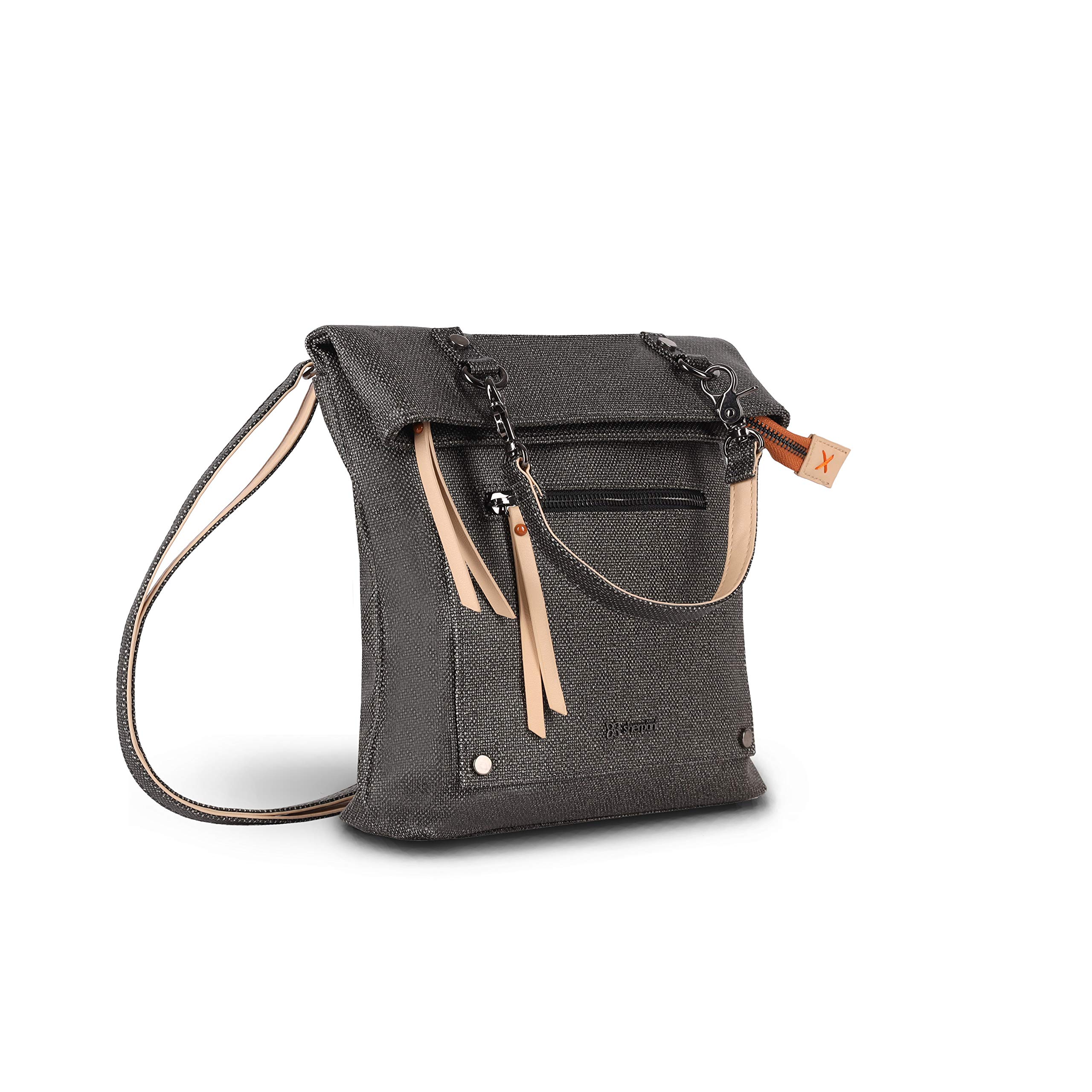 Sherpani Rebel Women's Cotton Canvas Crossbody Bag - Vintage Tote Purse with Fold-over Design, Stylish Shoulder Handbag for Daily Use (Blackstone) | Perfect for Work, Travel, Shopping & Casual Outings