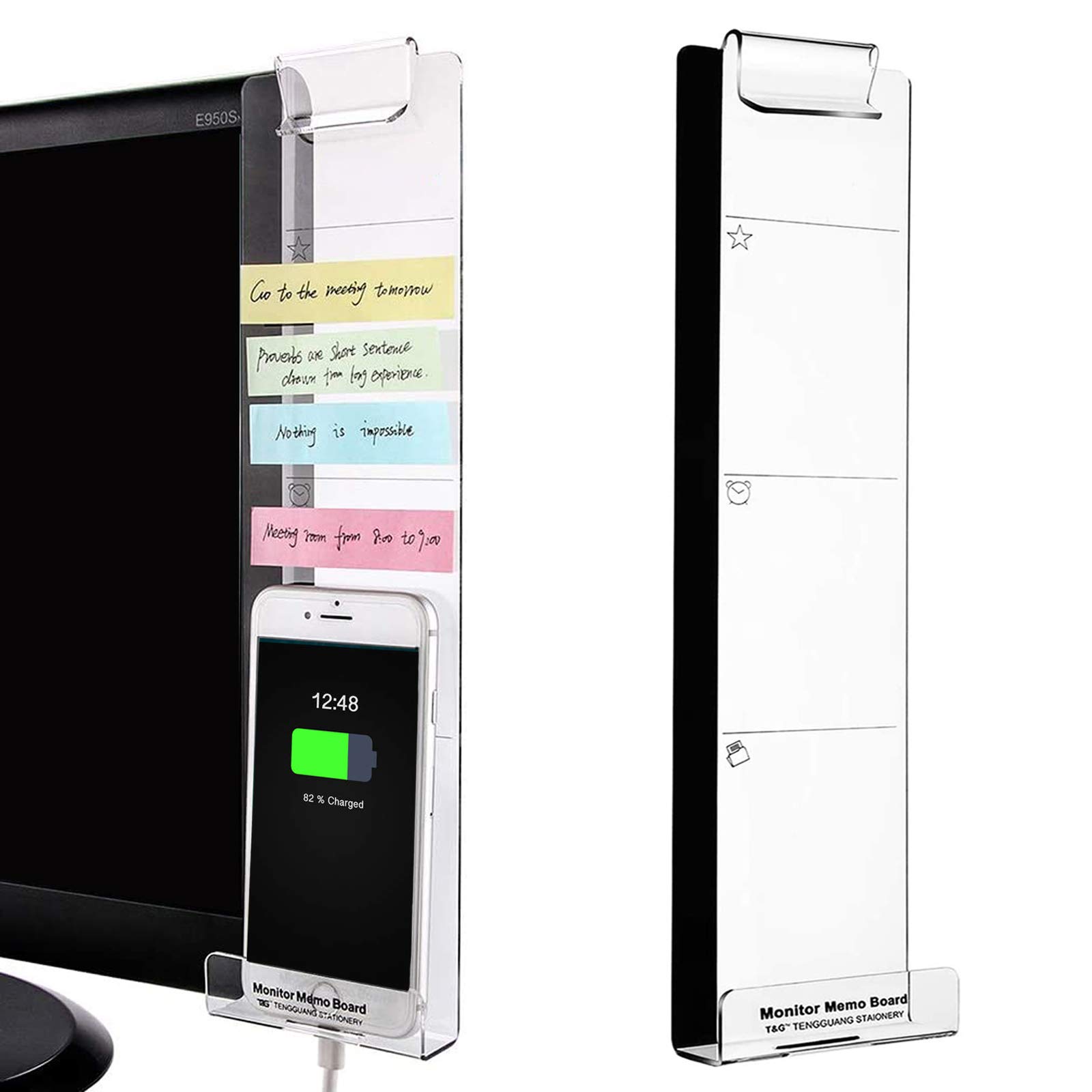 Transparent Sticky Note Holder for Computer Monitor - Multifunctional Memo Board with Clip for Home & Office Desk Organizer - Perfect for Notes, Messages & Phone Storage (Right Side) - Ideal for Workspace Productivity & Organization