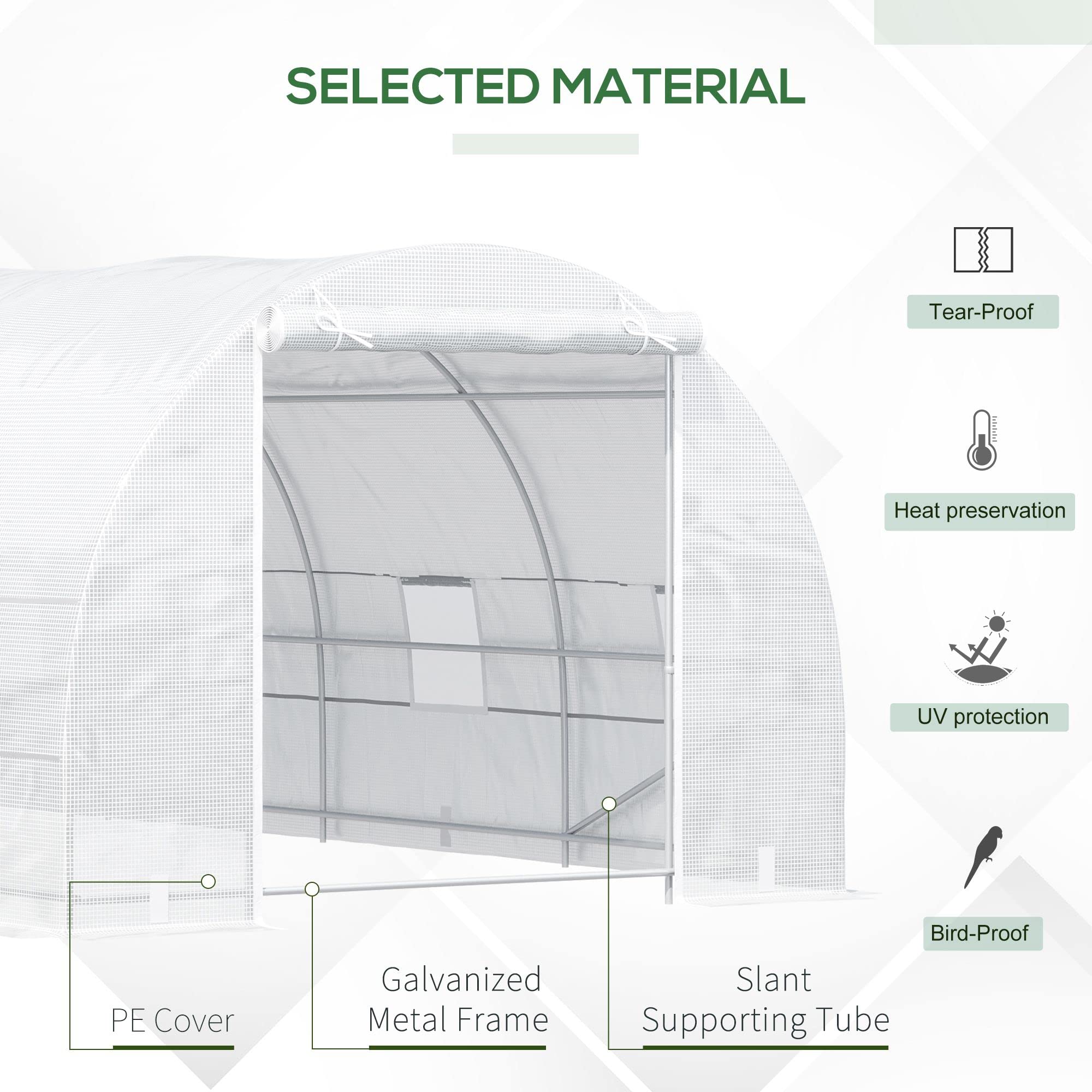Outsunny 20' x 10' x 7' Walk-in Greenhouse with Zippered Door & 8 Mesh Windows - Large Galvanized Steel Frame Garden Greenhouse Kit for Vegetables, Flowers & Plants - Perfect for Backyard Gardening & Year-Round Plant Protection