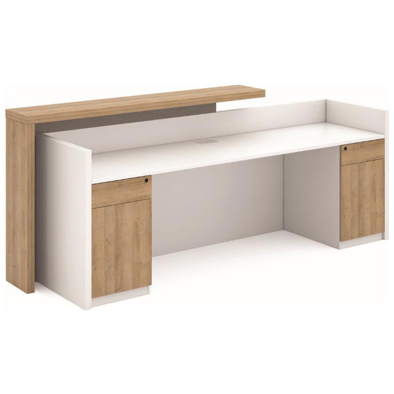 ZIVA 2.4M Left Panel Reception Desk - Modern Oak & White Office Furniture for Hotel, Clinic, and Corporate Lobby Reception Areas