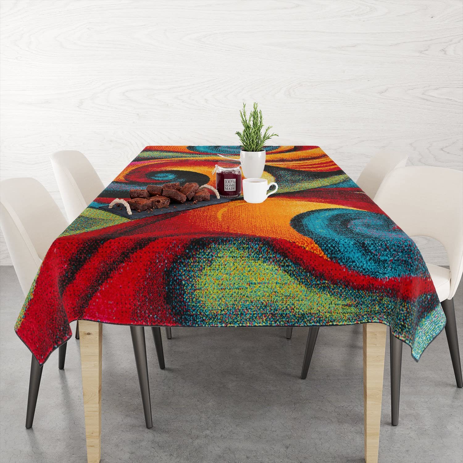 GUBIYU Modern Abstract Paisley Tablecloth - Red Blue Swirls Geometric Design, Wrinkle Resistant & Washable Boho Style Kitchen Table Cover (54