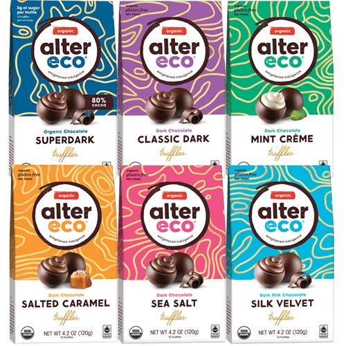 Organic Dark Chocolate Truffles - Fair Trade, Non-GMO, Gluten Free (6 Flavors) for Gifts & Desserts