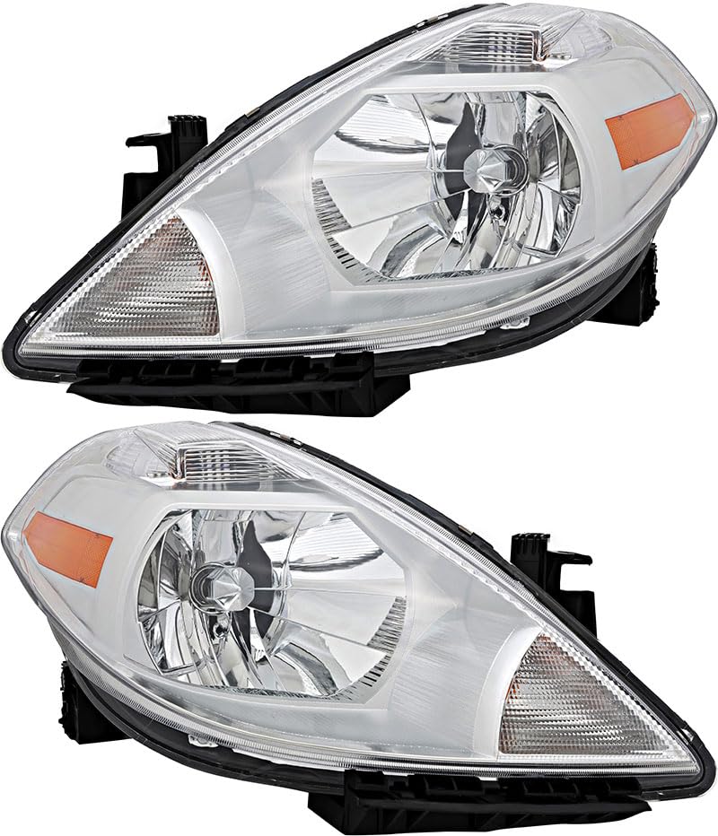 2007-2011 Nissan Versa Sedan Headlight Assembly Pair - Halogen Replacement Lamps for Driver & Passenger Side - Perfect for Night Driving & Foggy Conditions