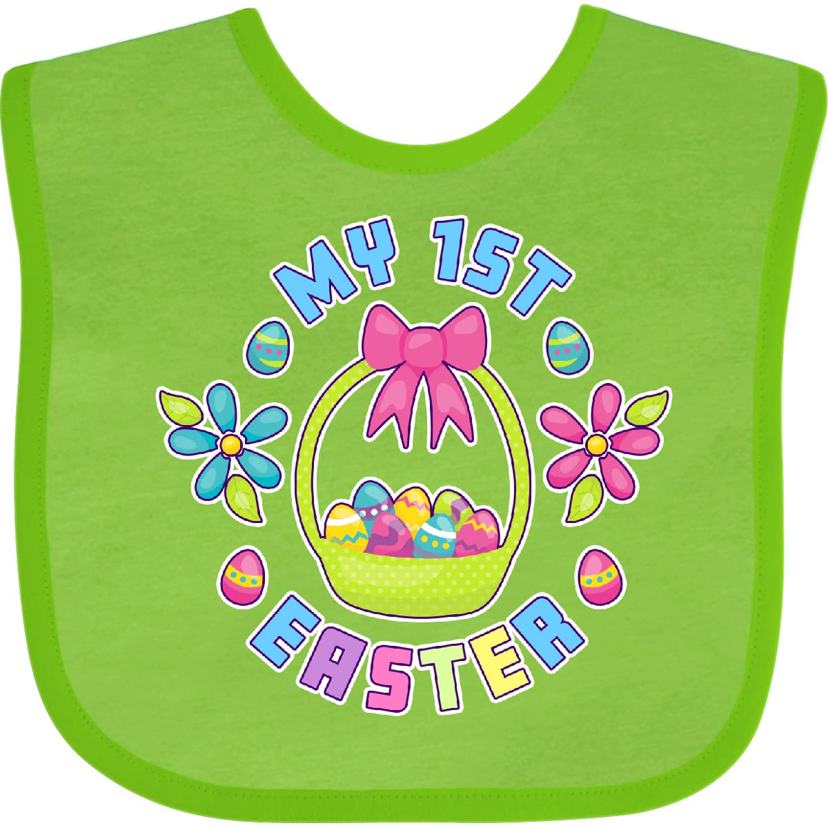 Inktastic My 1st Easter with Eggs Easter Basket and Flowers Baby Bib - Cute Easter Outfit for Babies & Toddlers - Perfect for Easter Photos, Church, and Family Gatherings