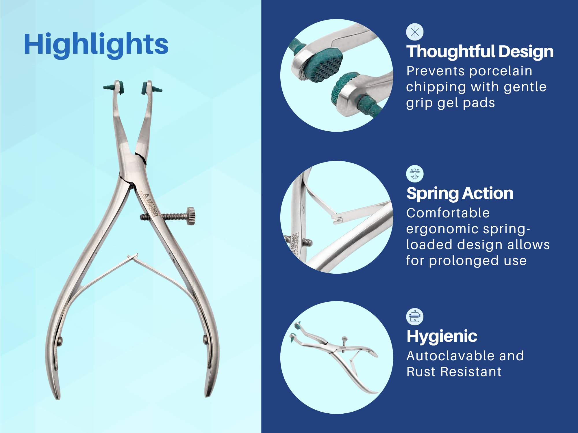 **ARTMAN INSTRUMENTS Dental Crown Remover Pliers - Soft Padded Grips for Porcelain & Temporary Crowns - Precision Removal & Adjustment Tool with 10 Extra Replacement Pads - Ideal for Dentists & Dental Labs**