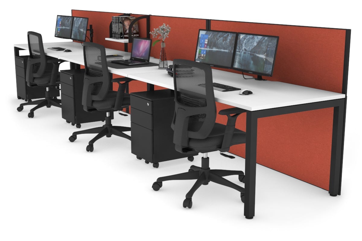 Horizon Quadro 3-Person Office Workstation with Square Legs - 1400L x 800W Dimensions, Cable Management Scallop - Perfect for Collaborative Workspaces & Modern Offices